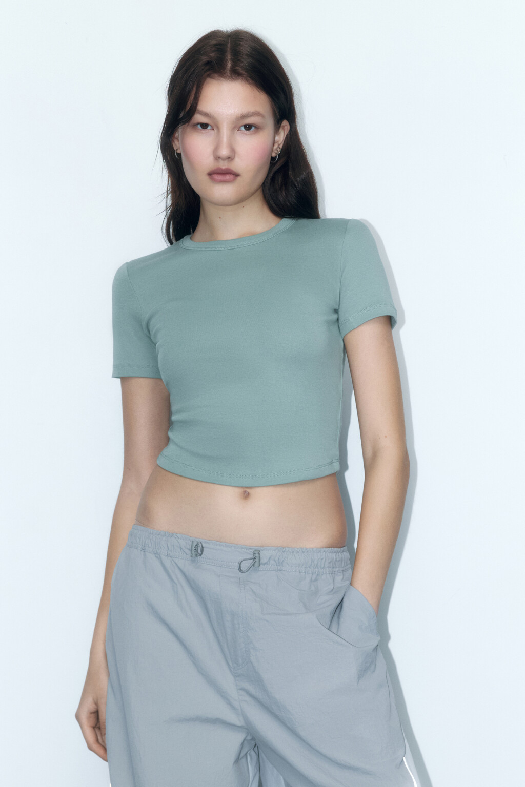 Топ-футболка хлопковый облегающий - цвет мятный - 2