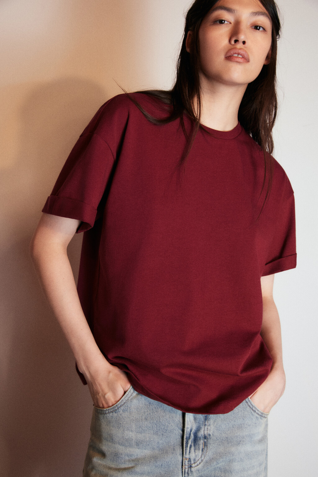 Футболка TLOOSE свободная хлопковая - цвет бордовый - 1