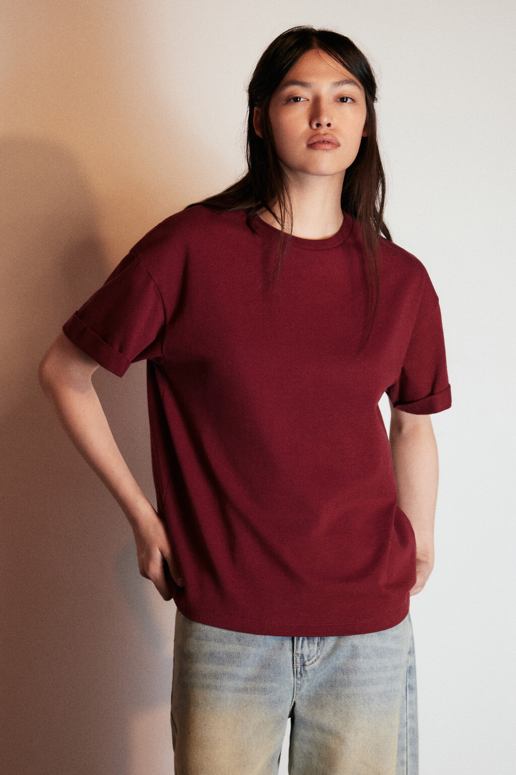 Футболка TLOOSE свободная хлопковая - цвет бордовый - 2