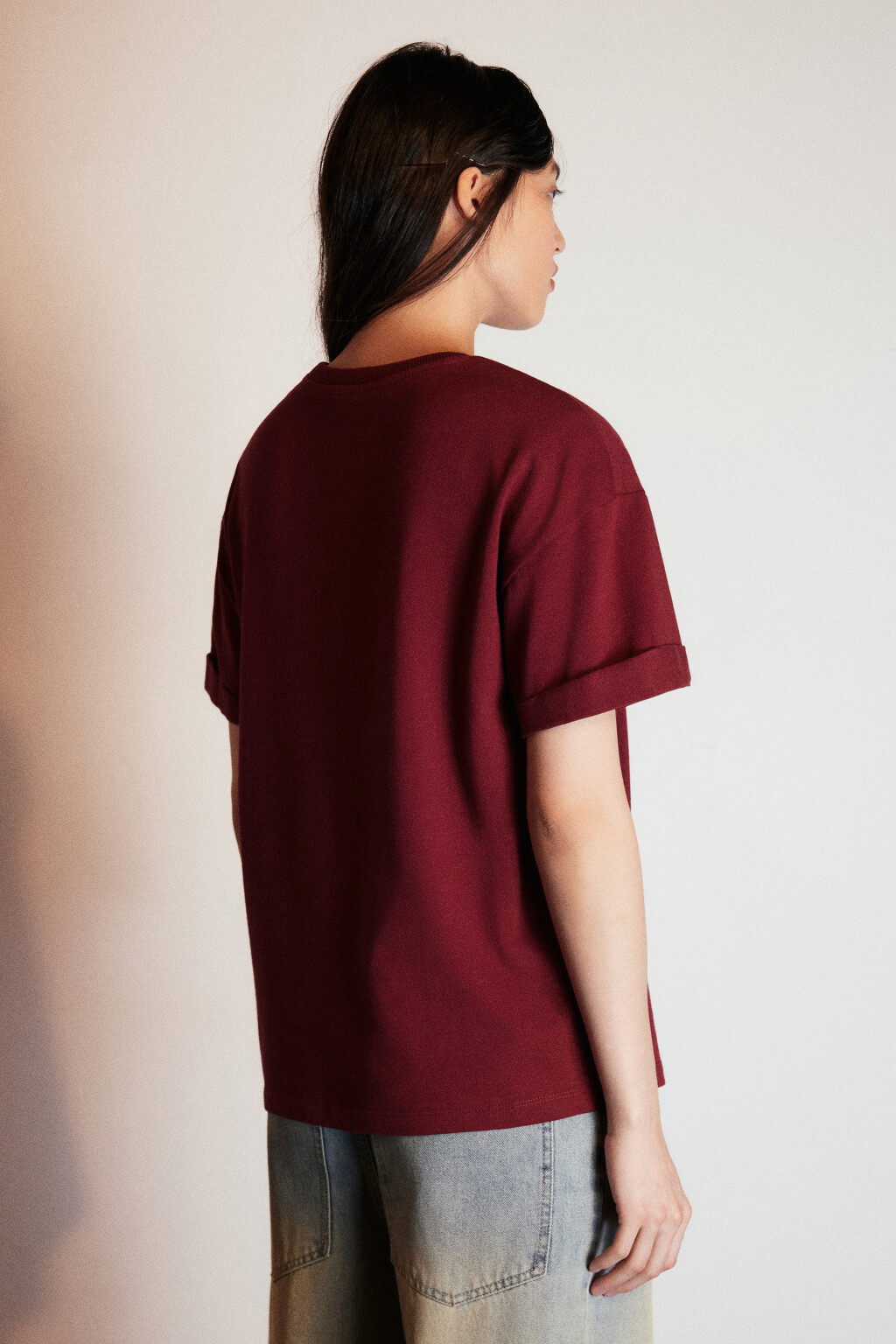 Футболка TLOOSE свободная хлопковая - цвет бордовый - 3