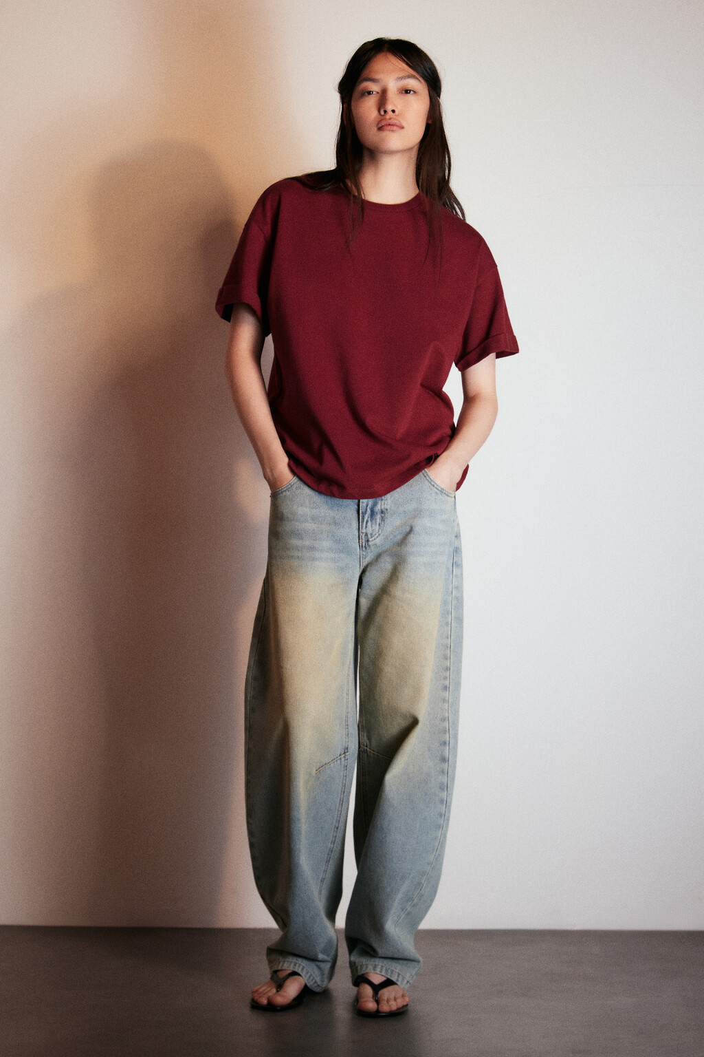 Футболка TLOOSE свободная хлопковая - цвет бордовый - 4