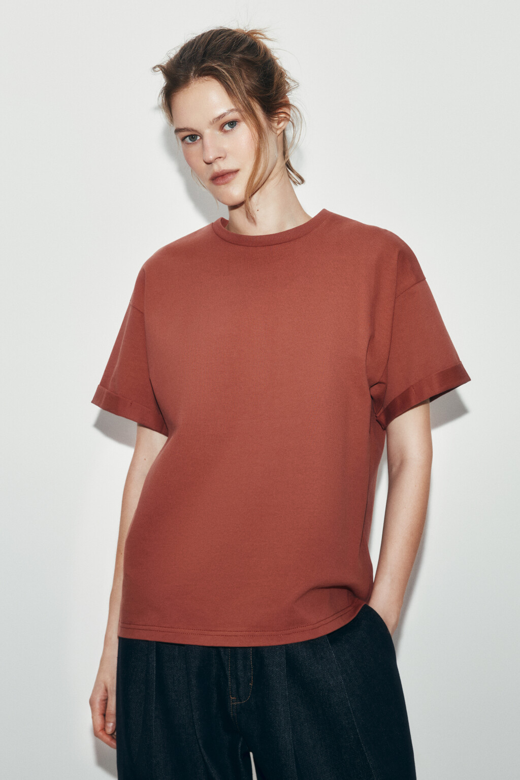 Футболка свободная хлопковая - цвет красный - 2