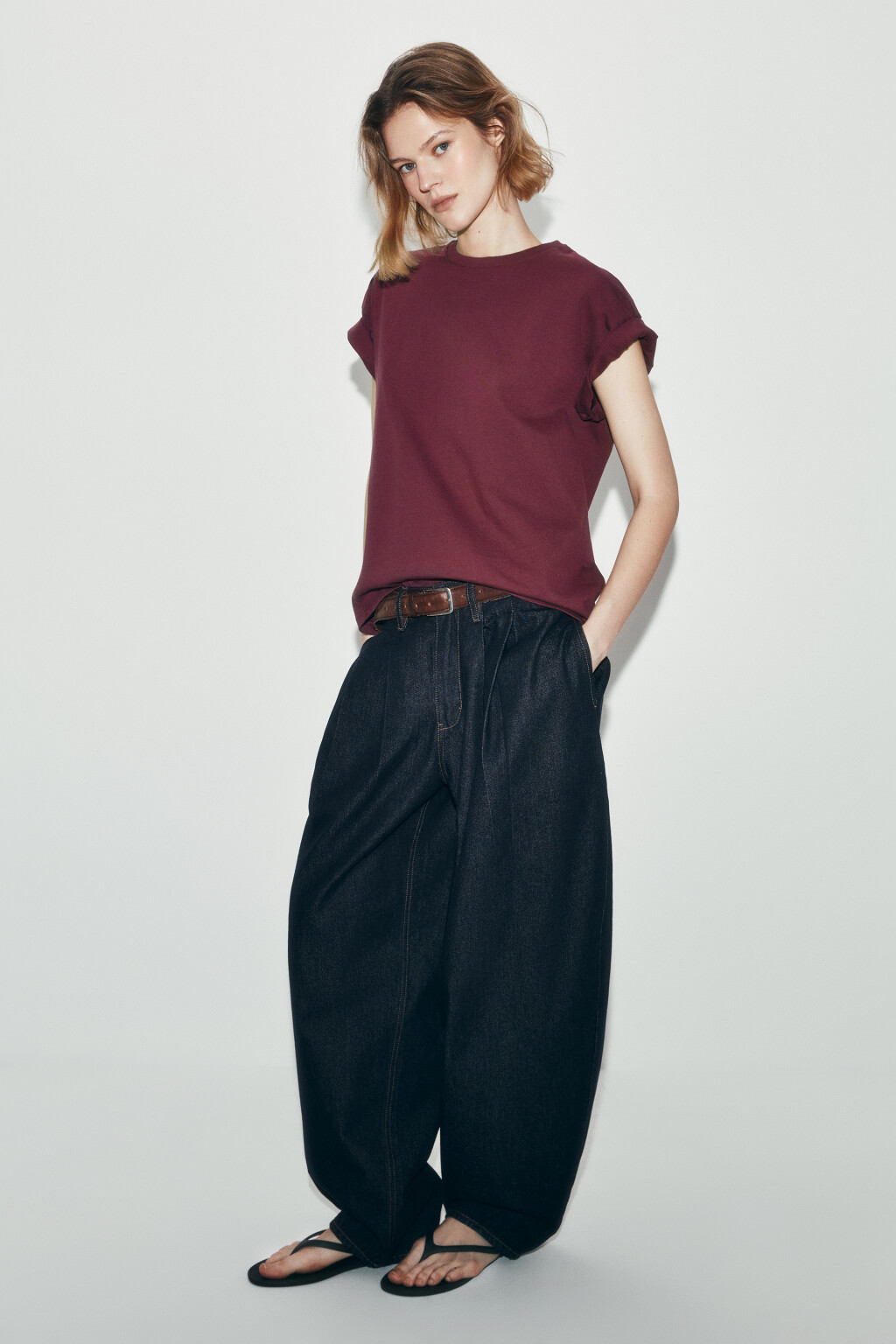 Футболка свободная хлопковая - цвет бордовый - 4