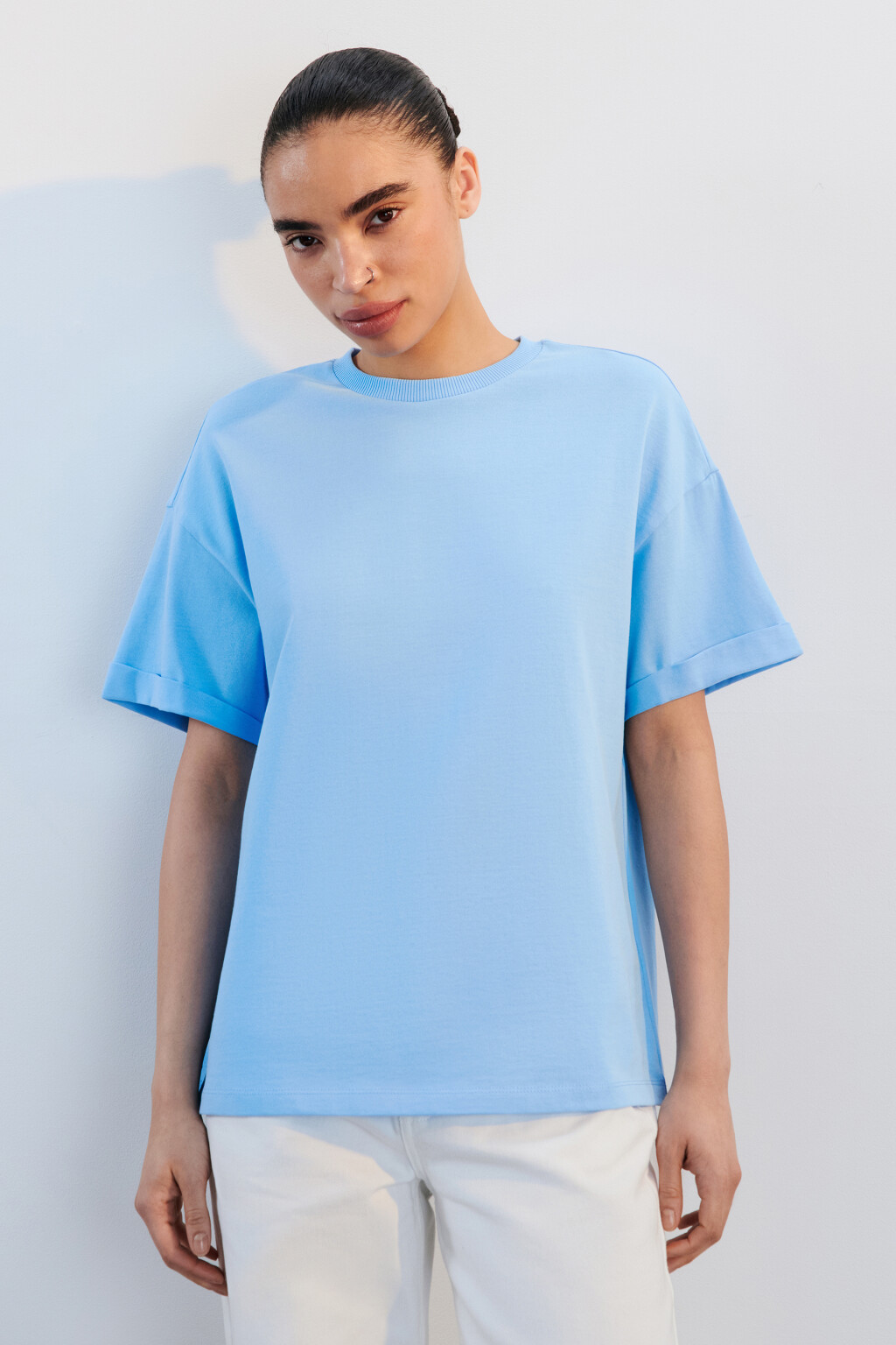 Футболка TLOOSE свободная хлопковая - цвет голубой - 2