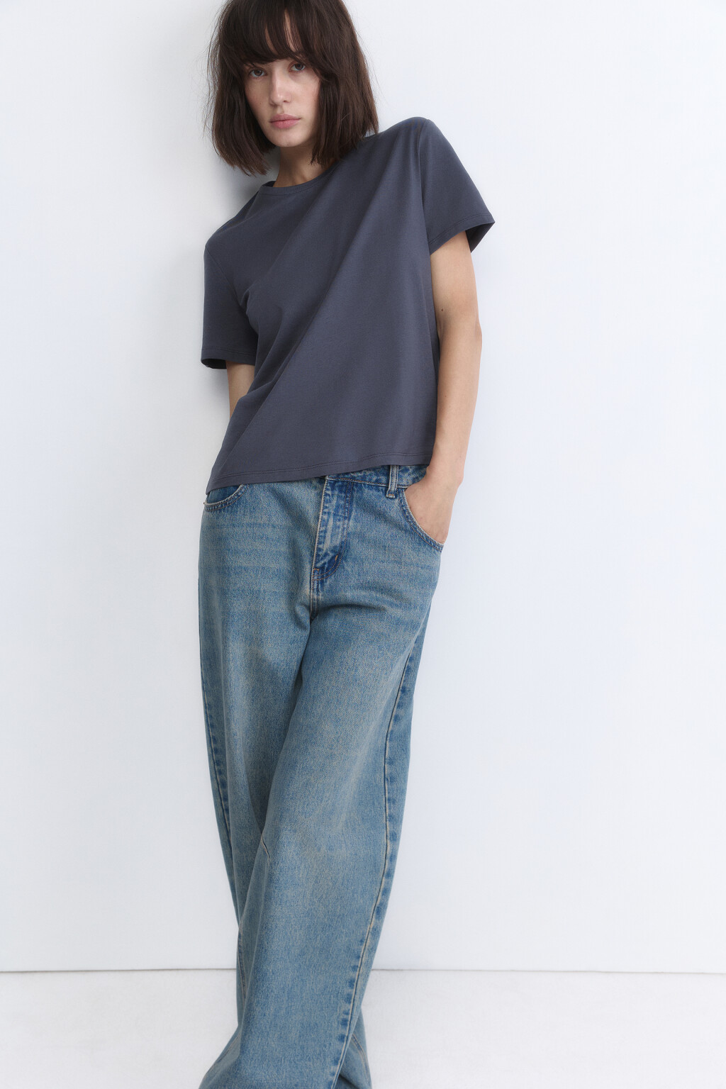 Футболка TSHIRT прямая базовая из хлопка - цвет серый - 1