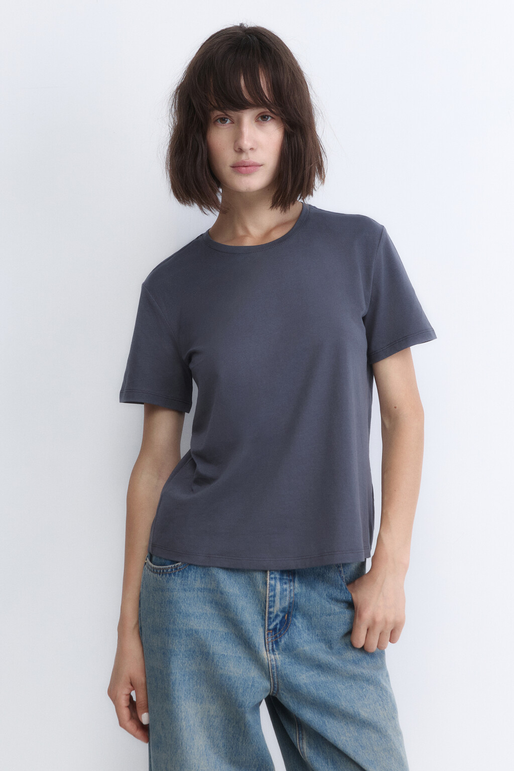 Футболка TSHIRT прямая базовая из хлопка - цвет серый - 2