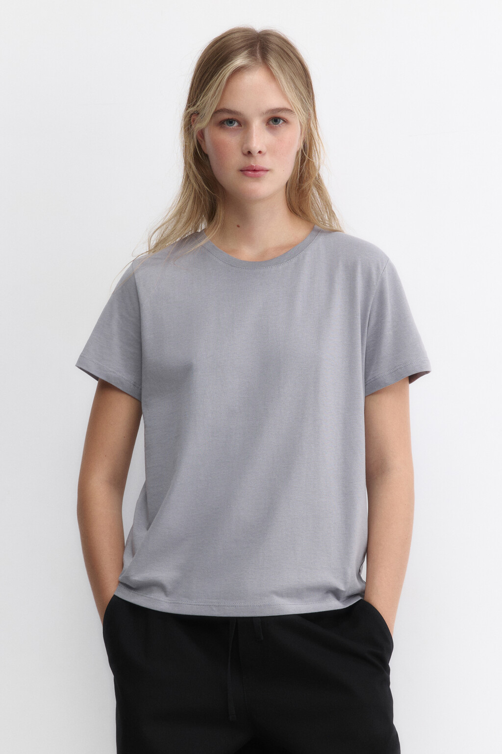 Футболка TSHIRT прямая базовая из хлопка - цвет серый - 2