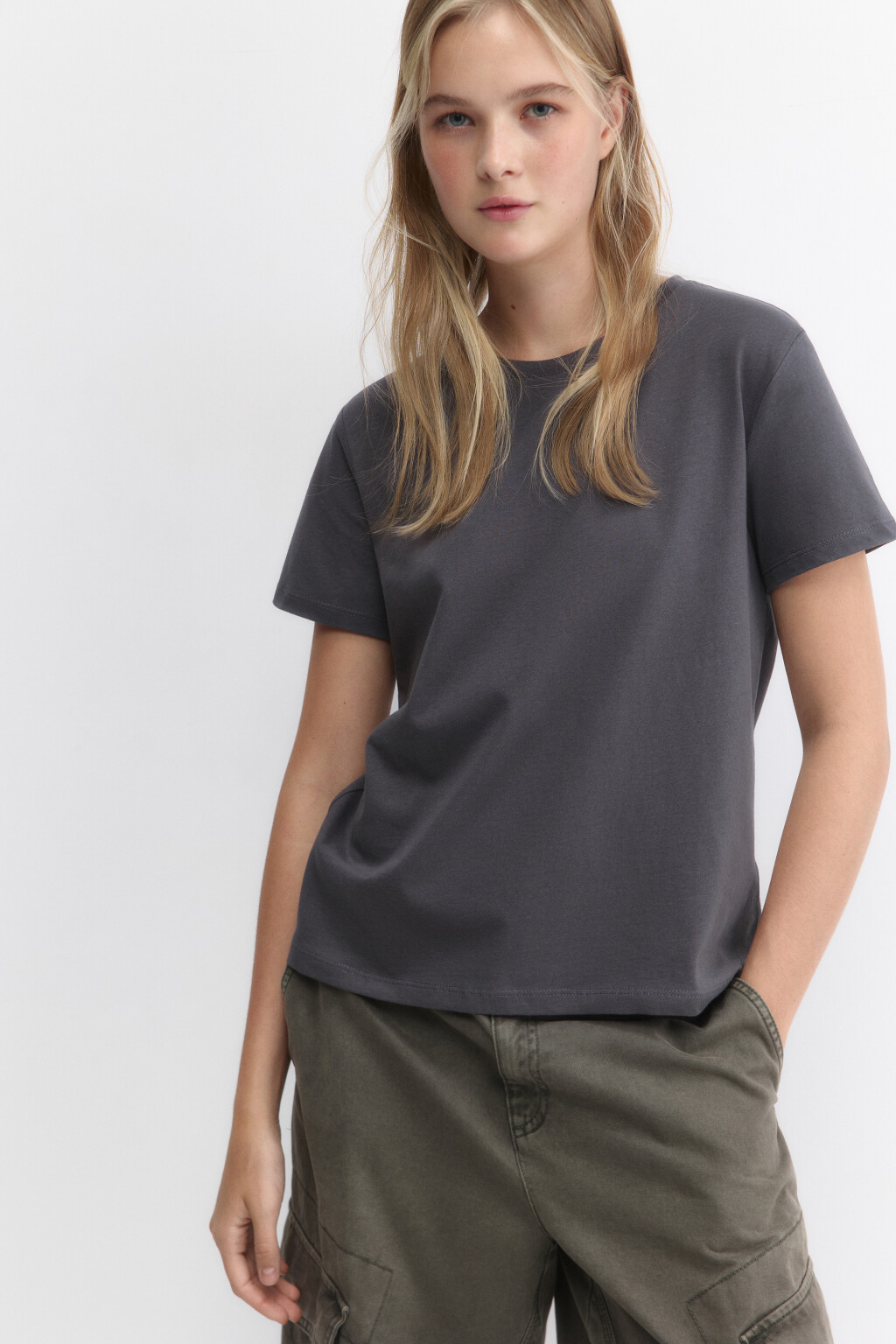 Футболка прямая базовая из хлопка - цвет серый - 1