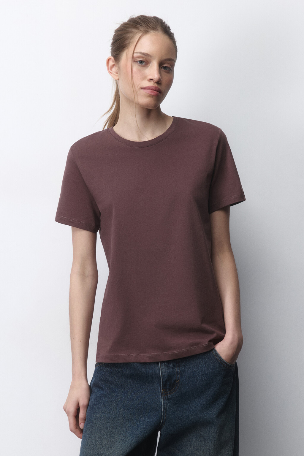 Футболка TSHIRT прямая базовая из хлопка - цвет бежевый - 2