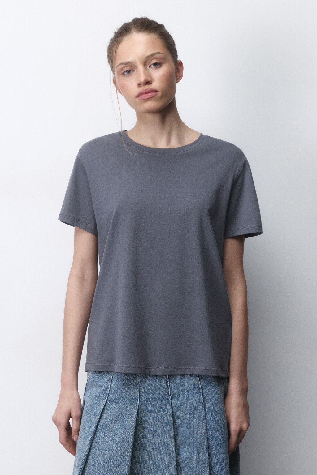 Футболка TSHIRT прямая базовая из хлопка - цвет серый - 2