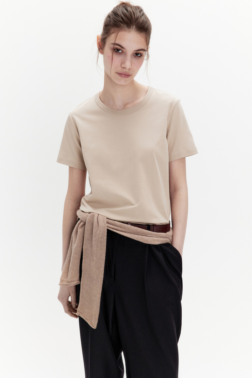 Футболка TTOP базовая из хлопка - цвет бежевый - 1