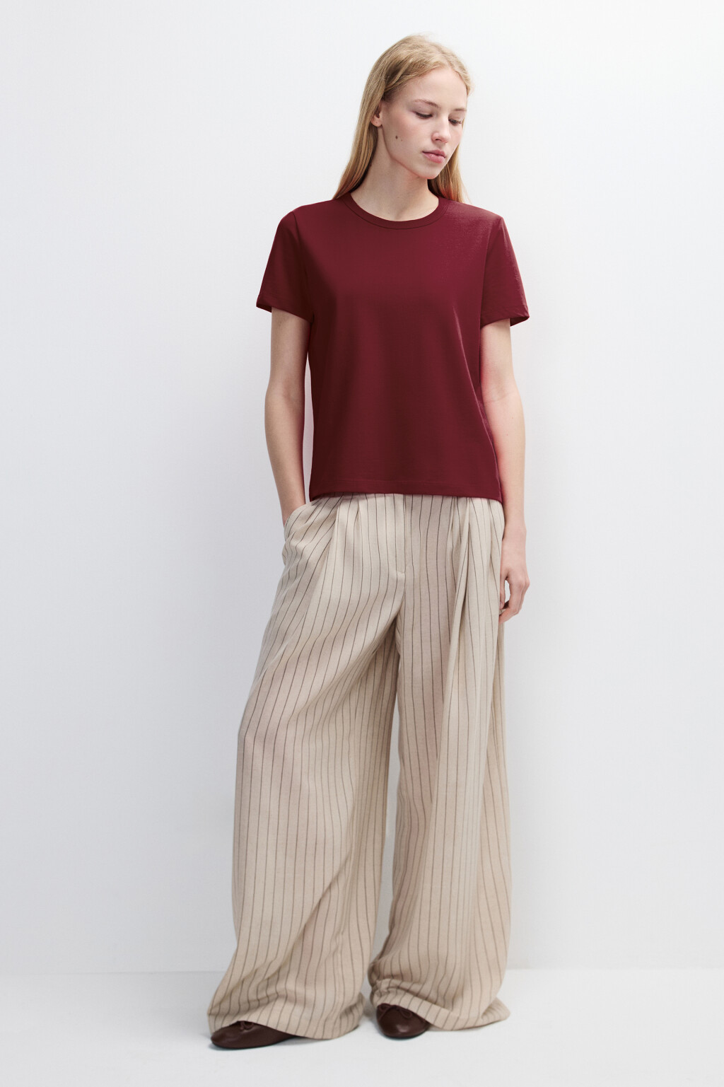 Футболка TTOP базовая из хлопка - цвет бордовый - 4