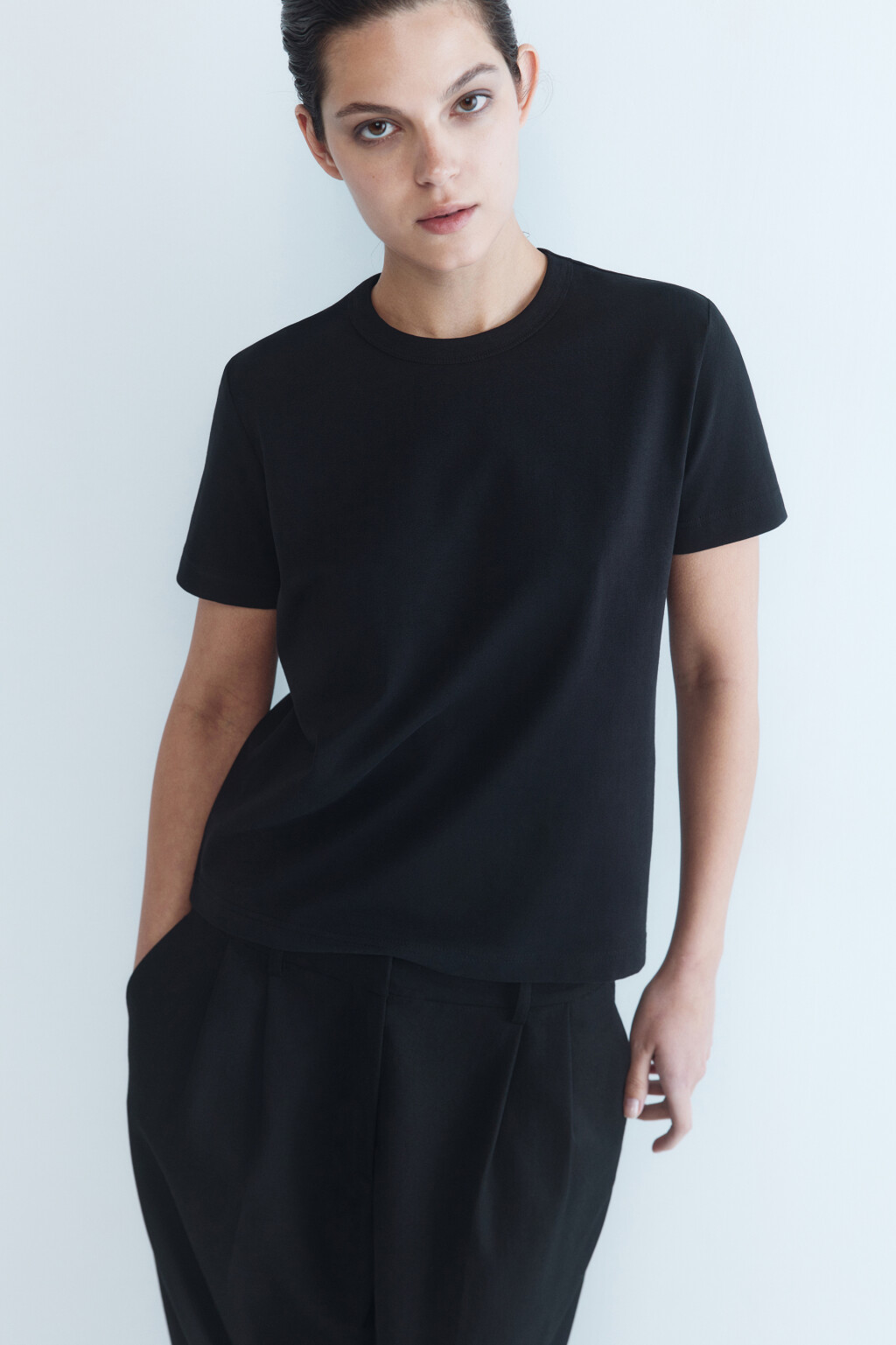 Футболка TTOP хлопковая базовая - цвет черный - 1