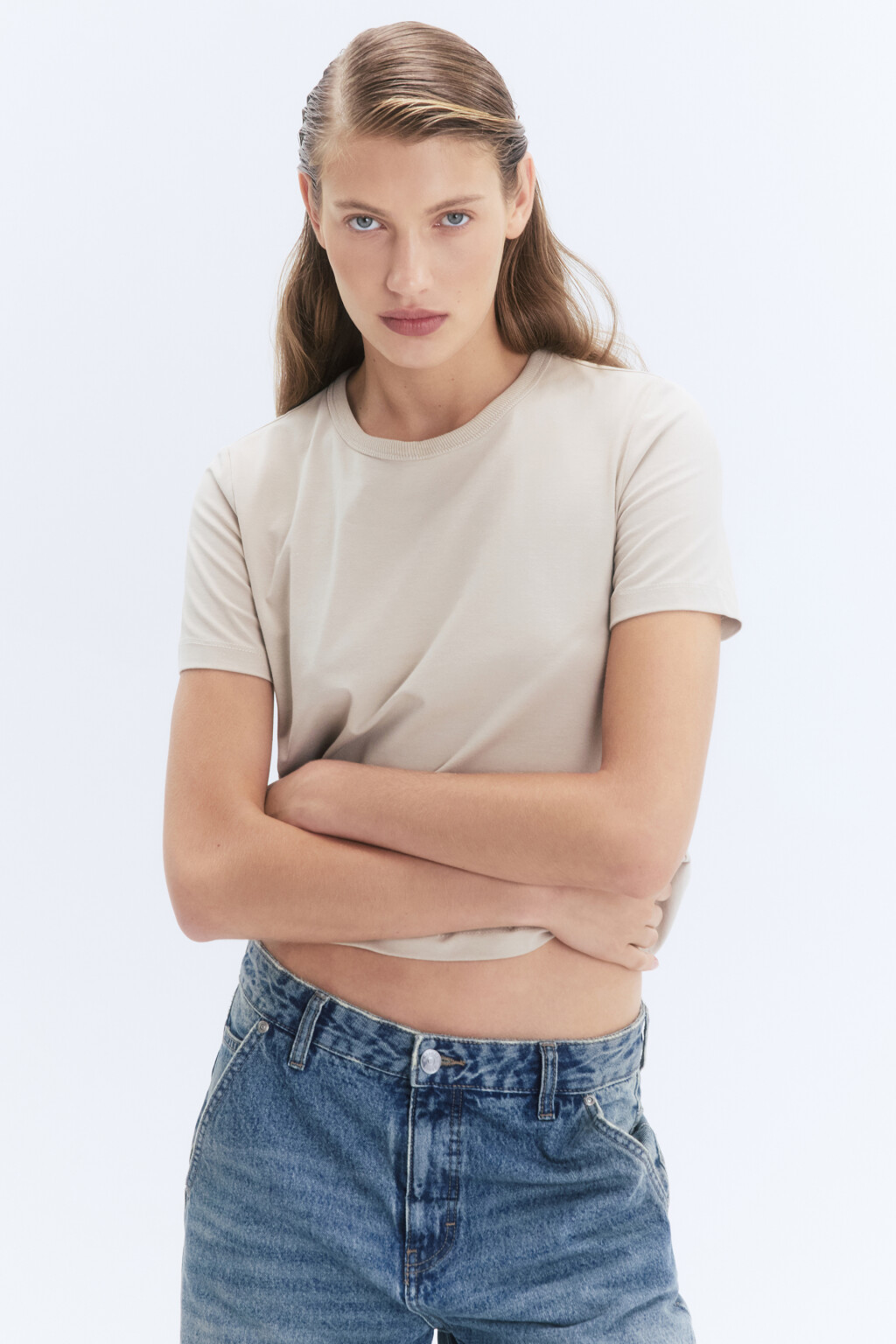 Футболка TTOP хлопковая базовая - цвет бежевый - 1