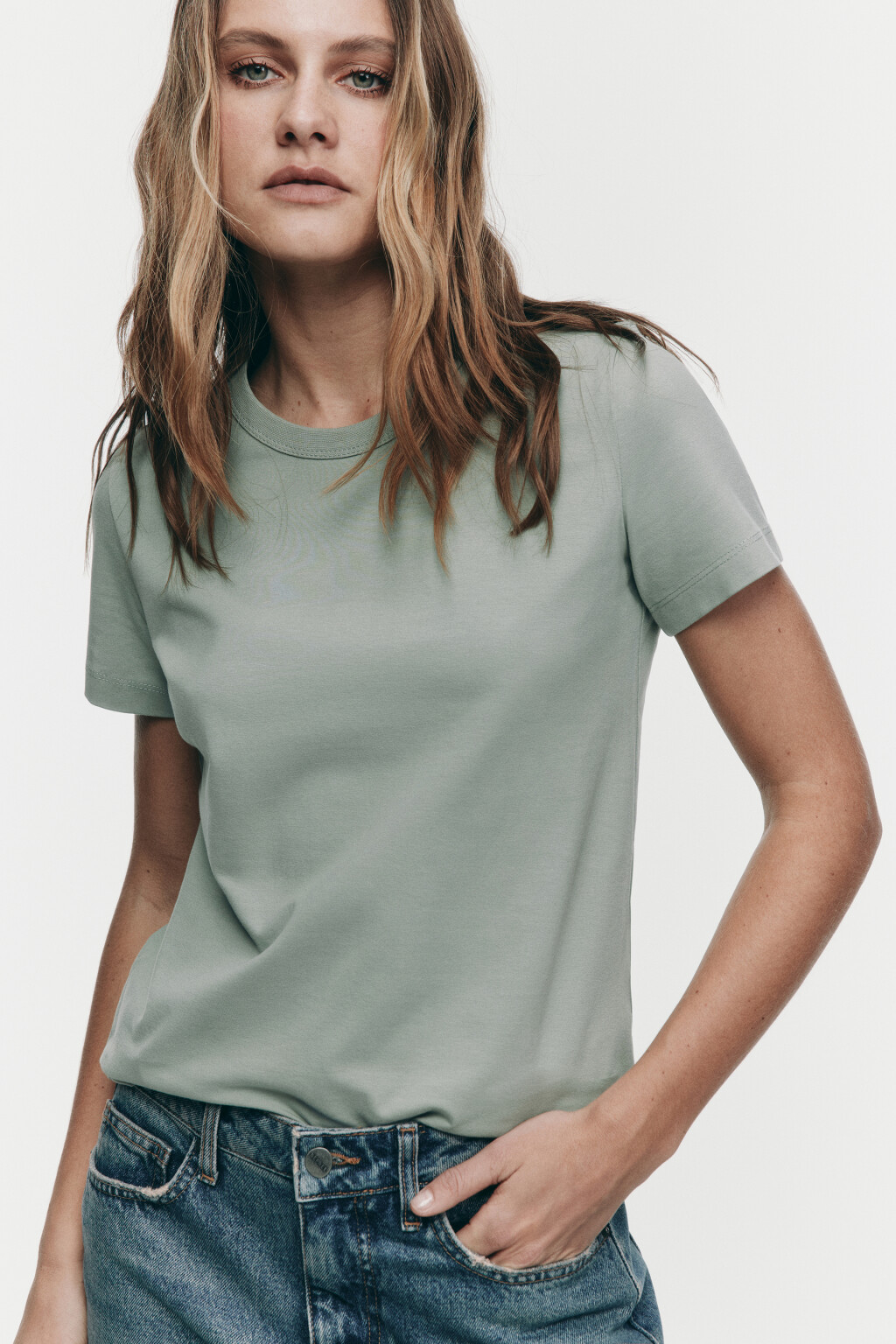 Футболка TTOP хлопковая базовая - цвет голубой - 1