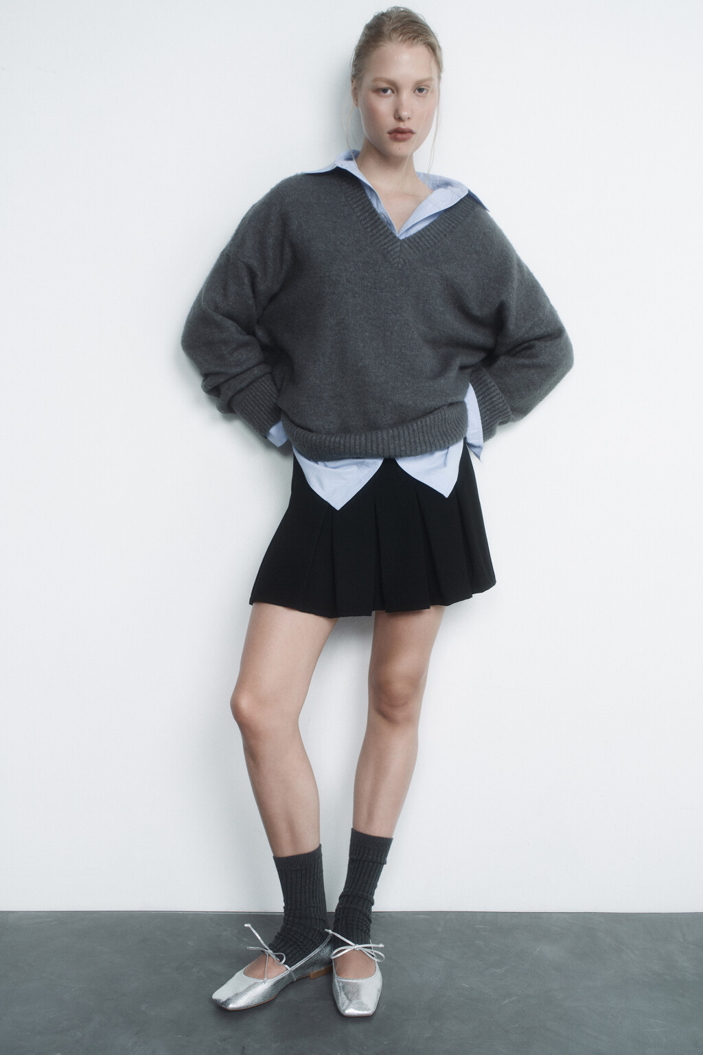 Юбка-трапеция мини плиссированная в крупную складку - цвет черный - 7