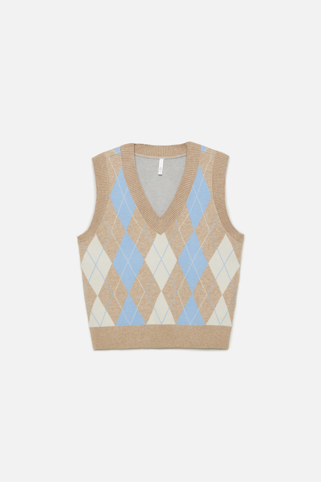 Жилет VEST вязаный жаккардовый с V-вырезом - цвет бежевый - 7