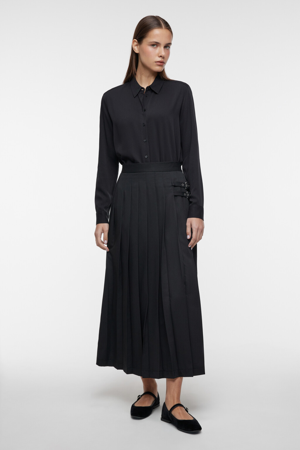 Блузка-рубашка ViShirt базовая из вискозы - цвет черный - 1