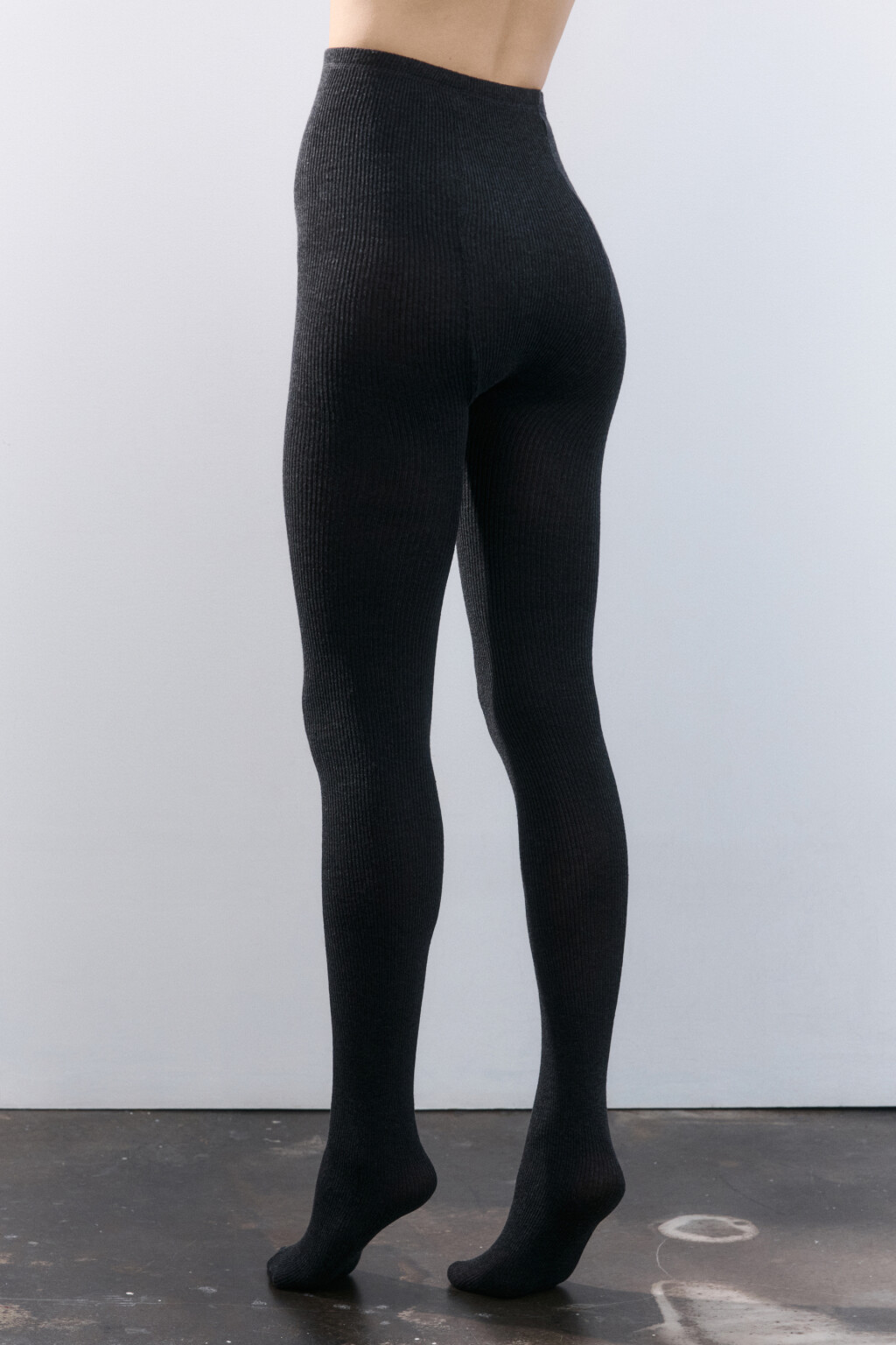 Колготки теплые вязаные в рубчик - цвет серый - 3