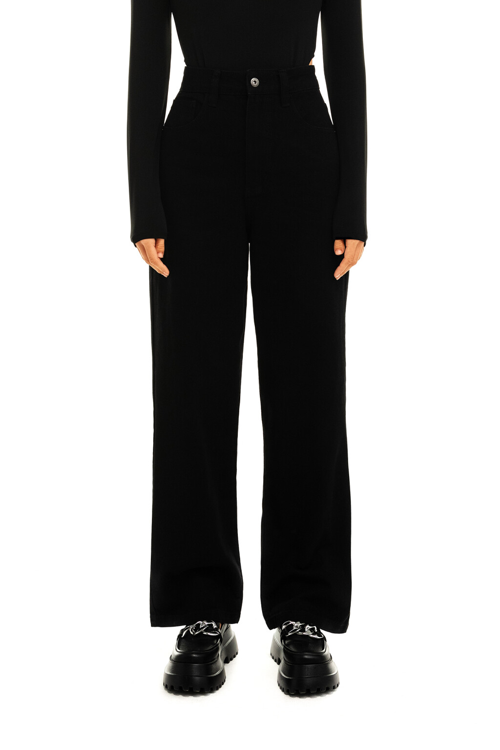 Джинсы широкие с высокой посадкой - цвет черный - 1