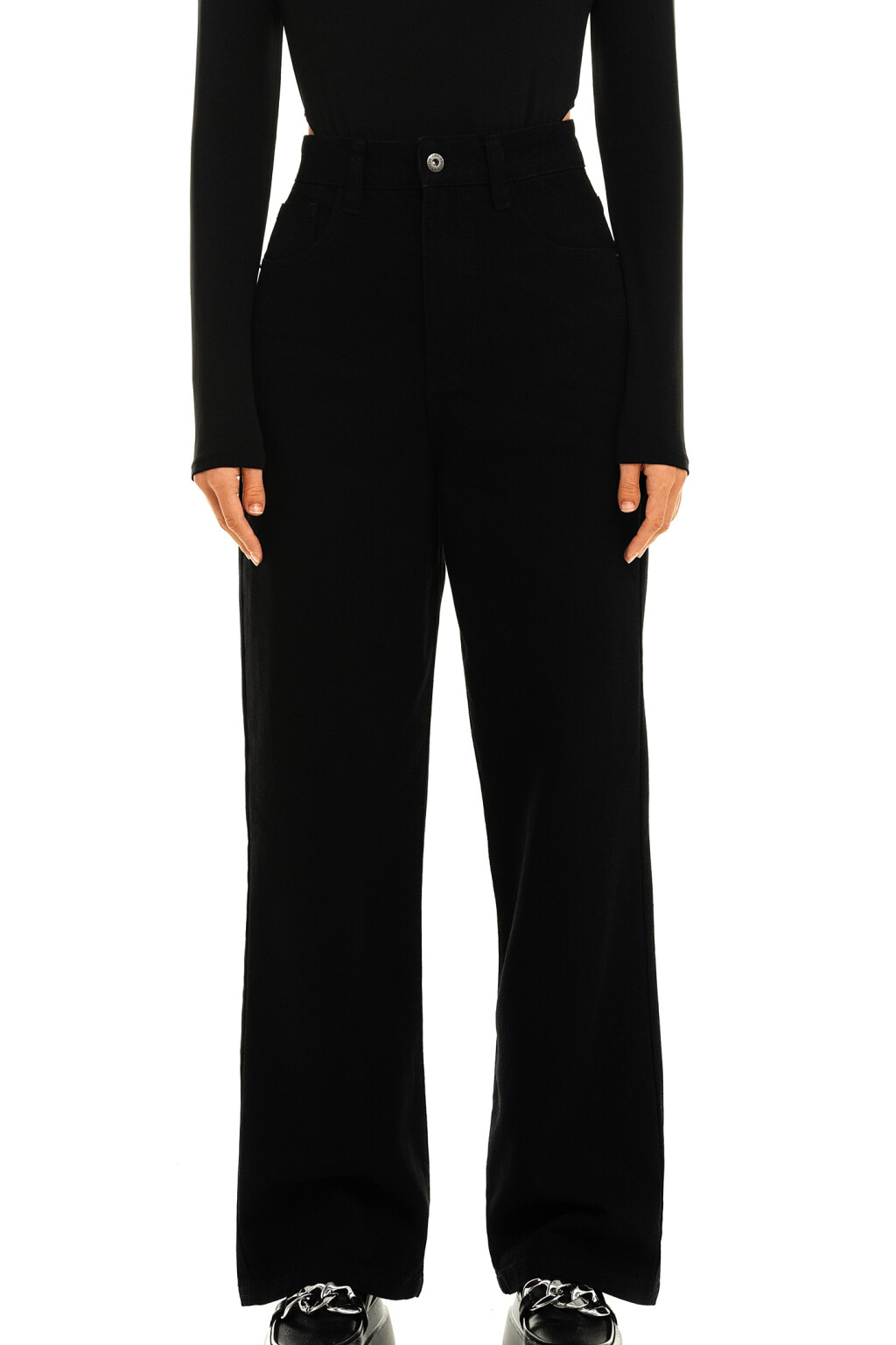 Джинсы широкие с высокой посадкой - цвет черный - 5