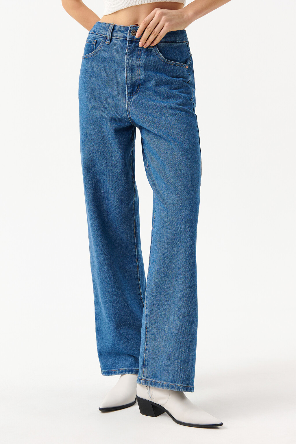 Джинсы-трубы с высокой посадкой - цвет голубой - 1