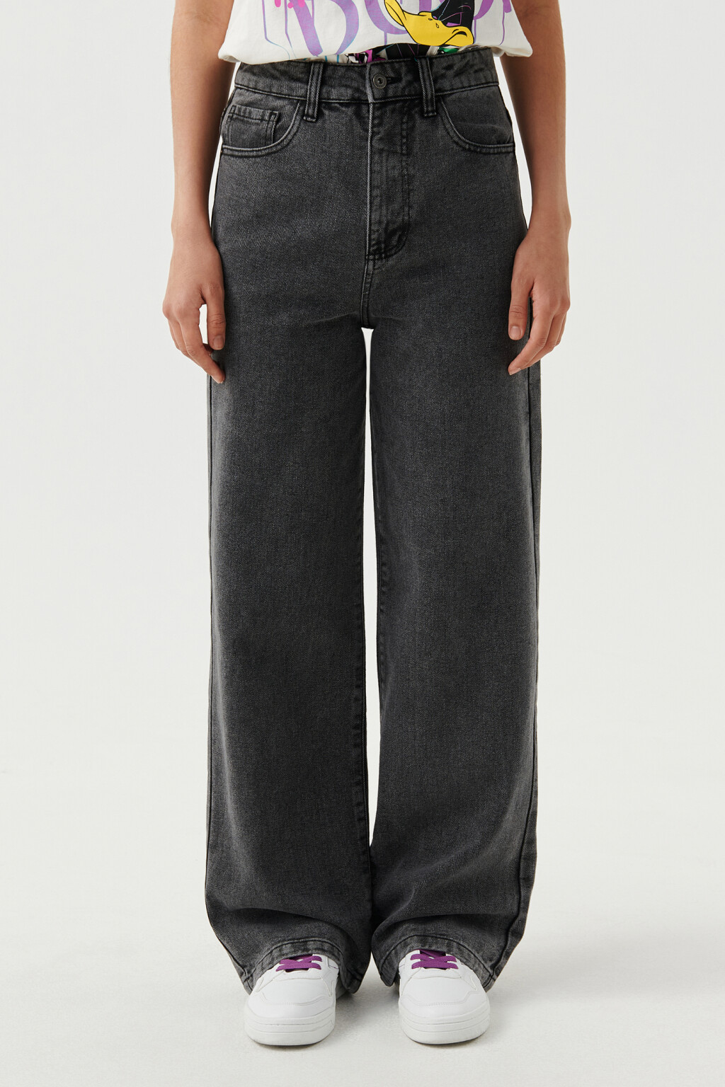 Джинсы-трубы с высокой посадкой - цвет серый - 1