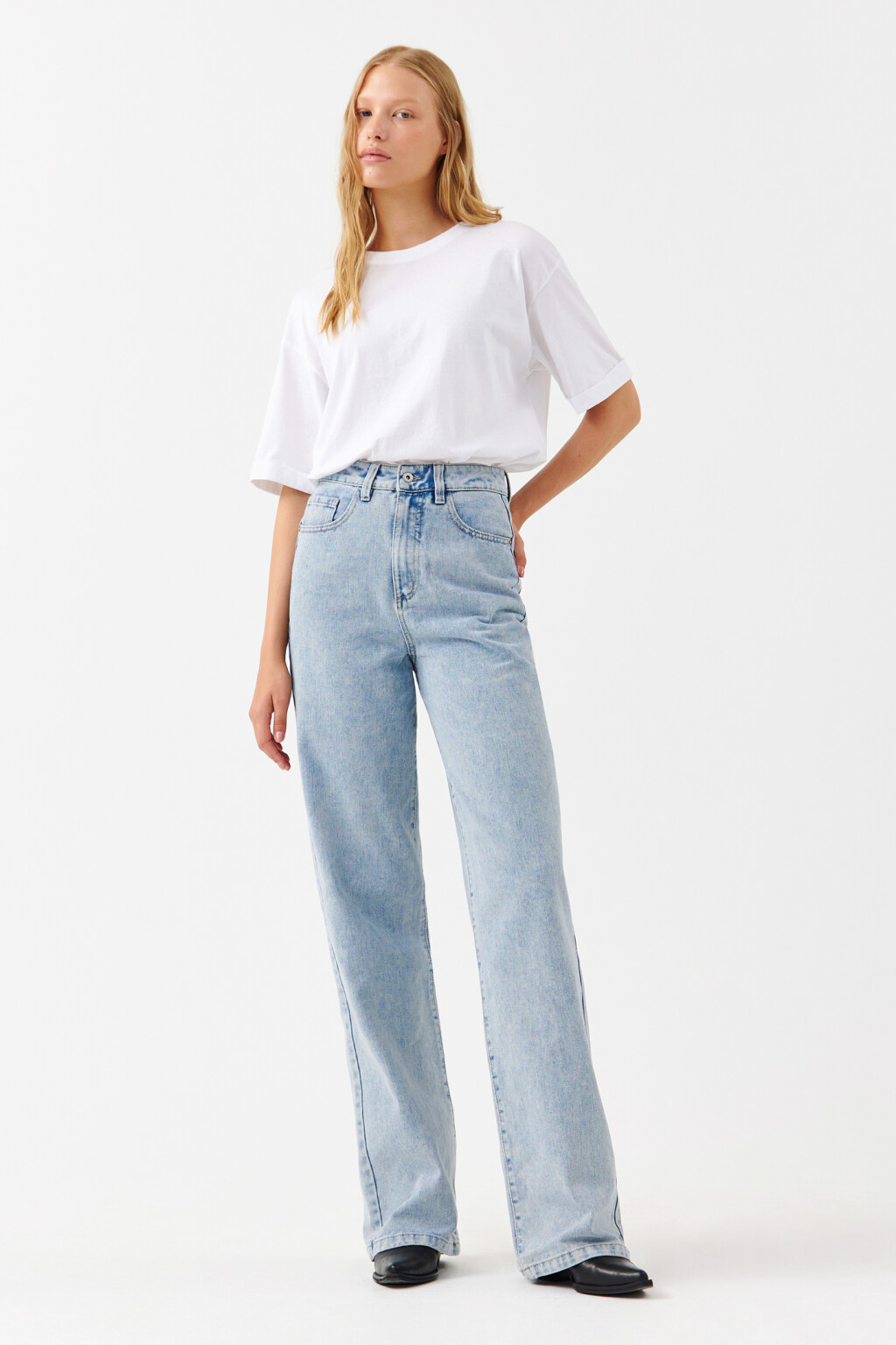 Джинсы WIDE широкие с высокой посадкой - цвет голубой - 4