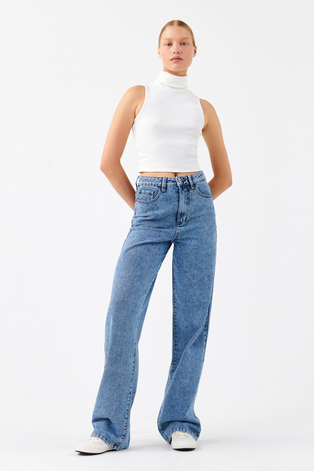 Джинсы WIDE широкие с высокой посадкой - цвет голубой - 4