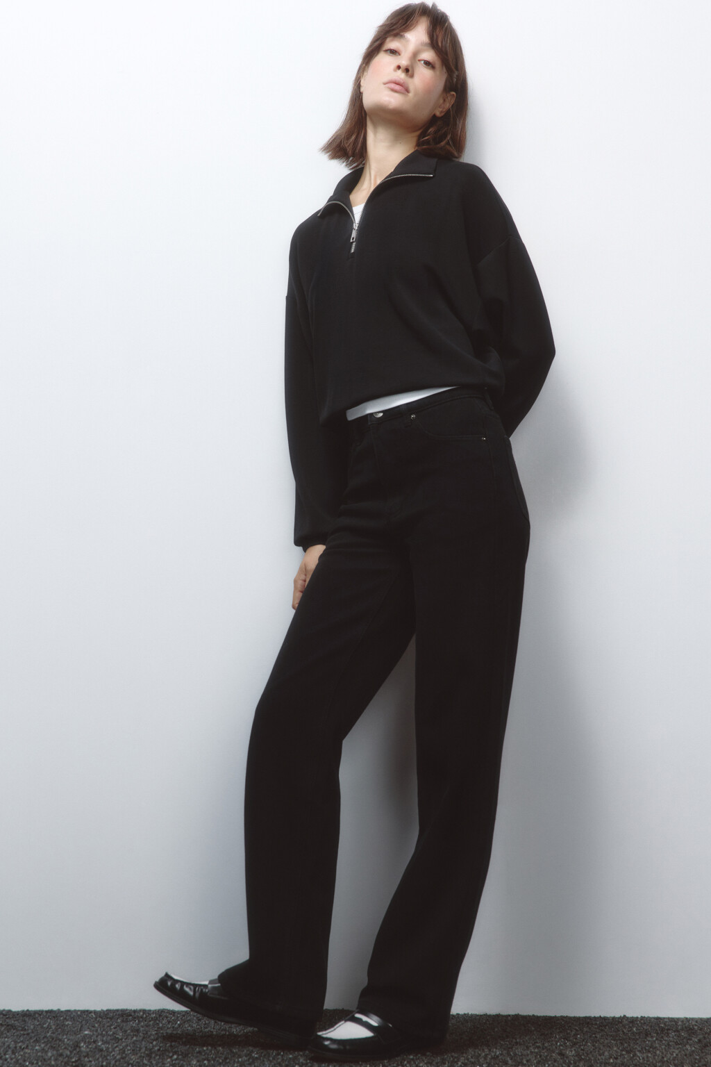 Джинсы прямые утепленные с высокой посадкой - цвет черный - 1