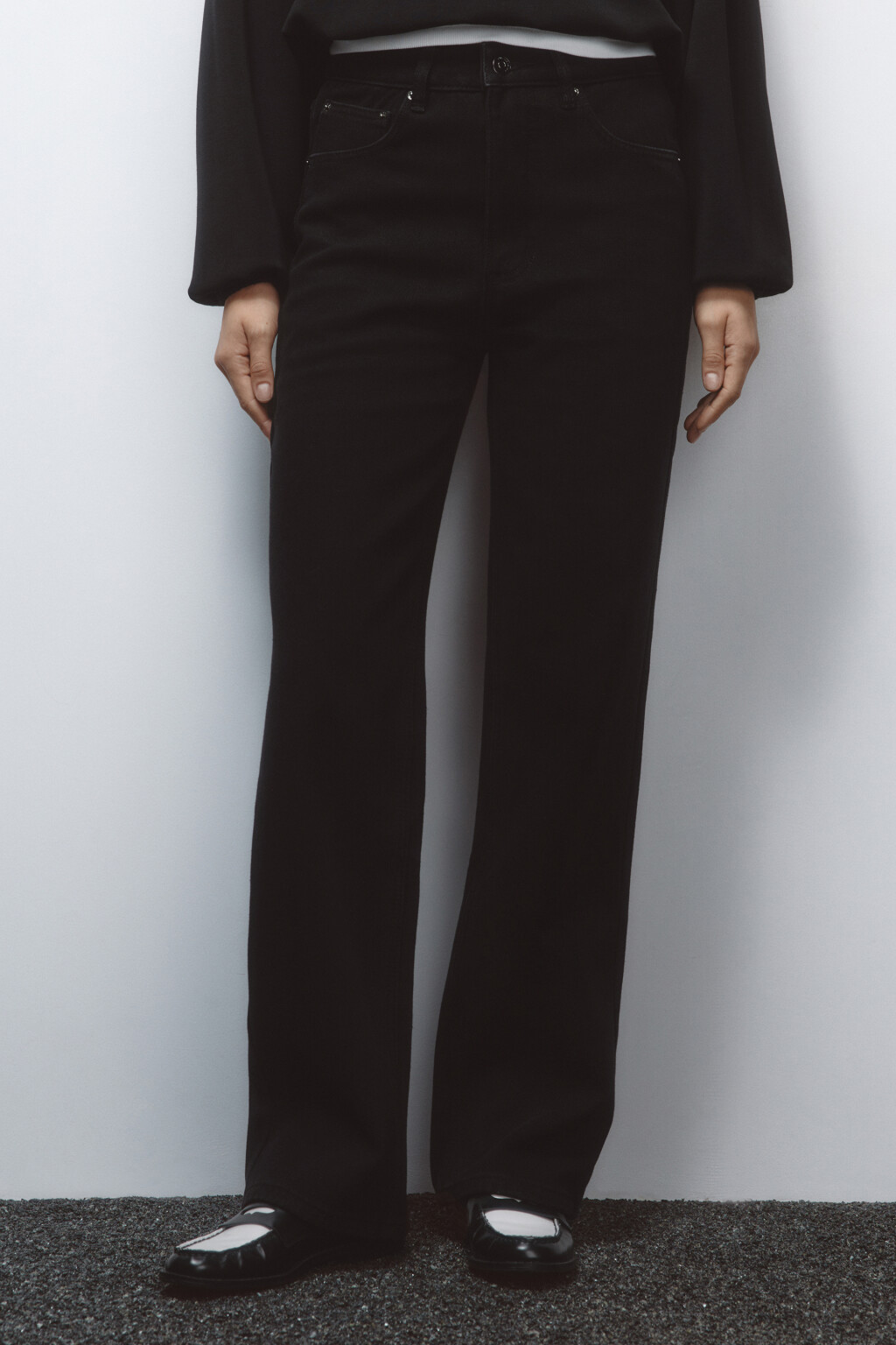 Джинсы прямые утепленные с высокой посадкой - цвет черный - 2