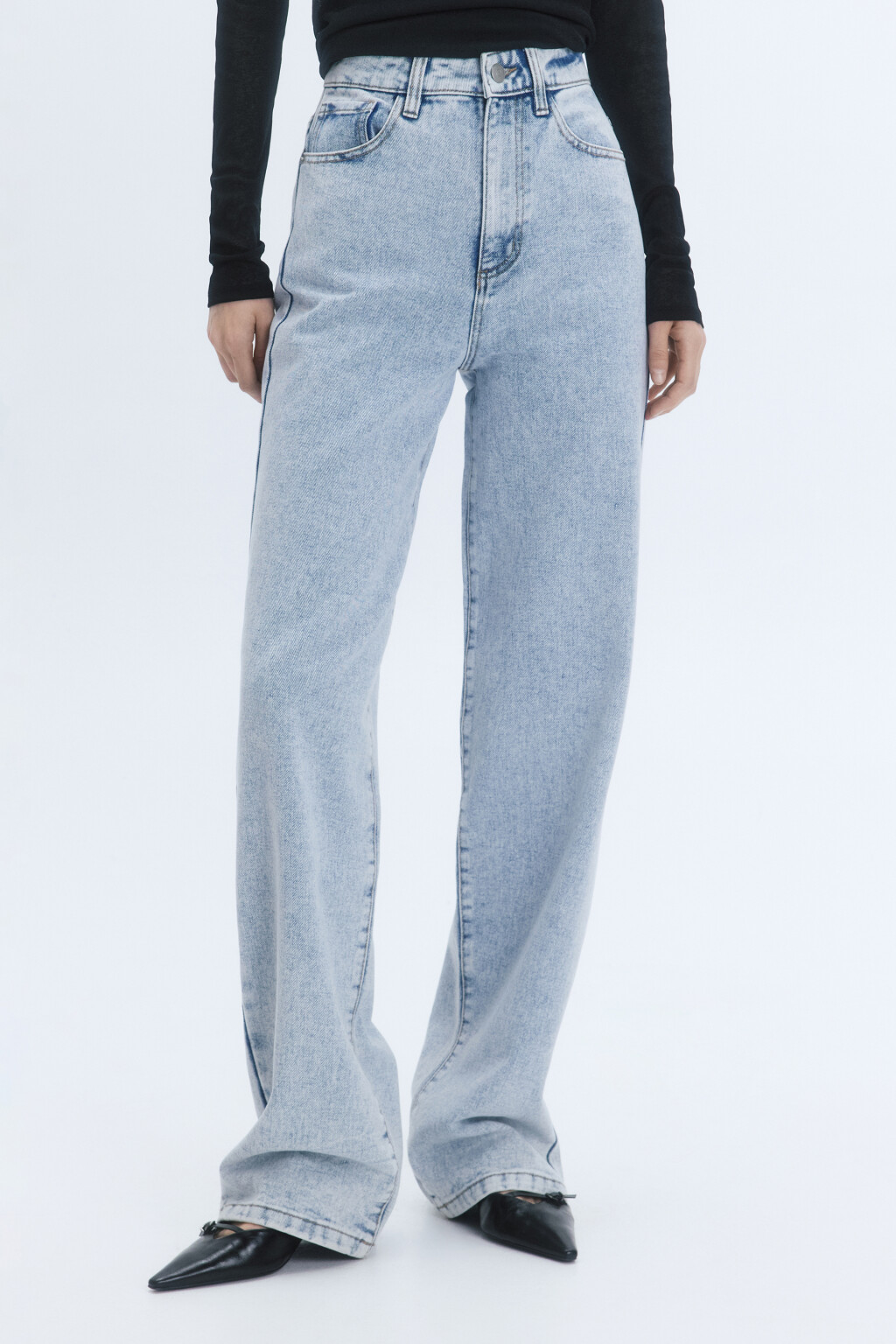 Джинсы wide широкие с высокой посадкой - цвет голубой - 2