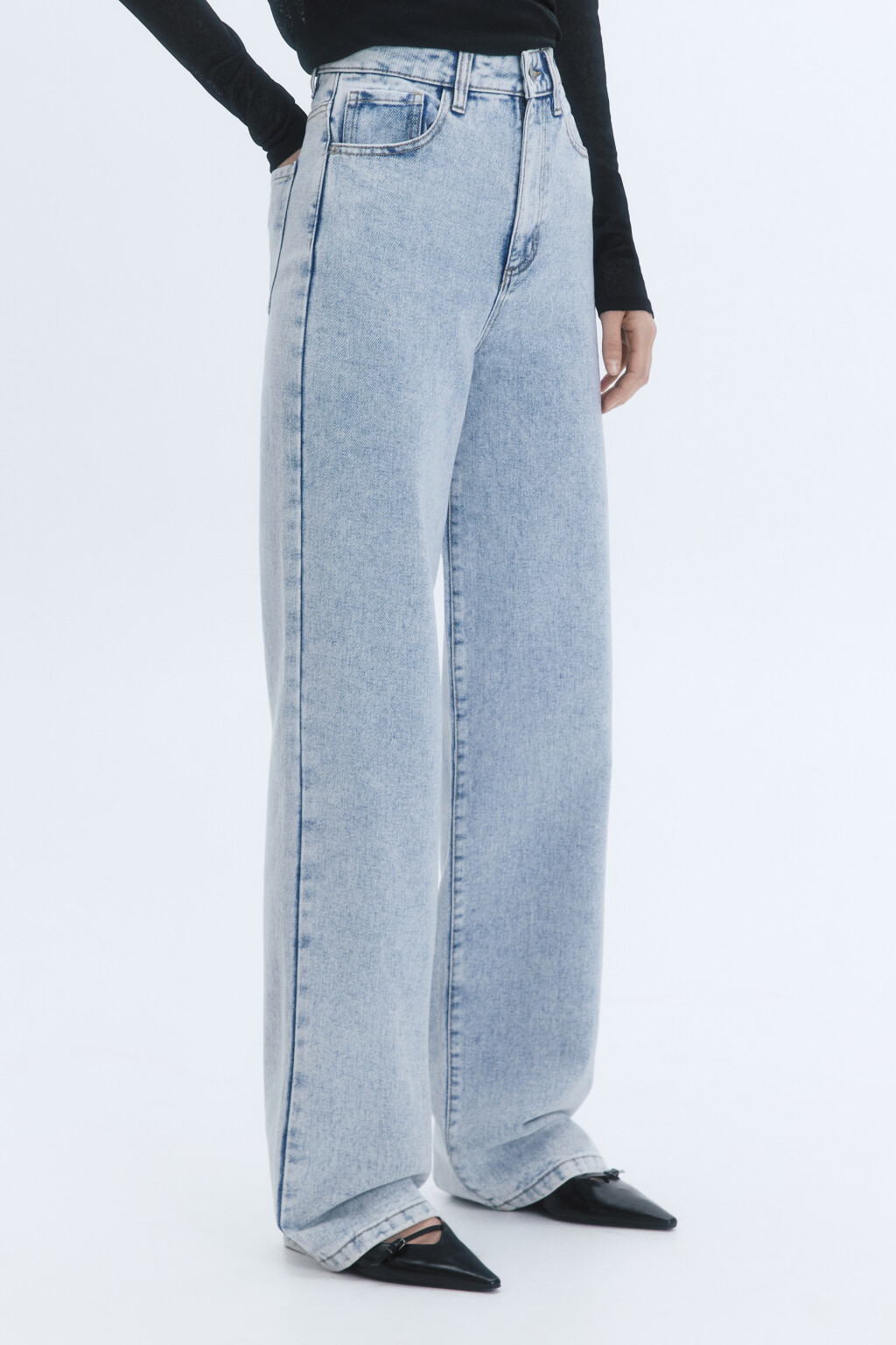 Джинсы wide широкие с высокой посадкой - цвет голубой - 3