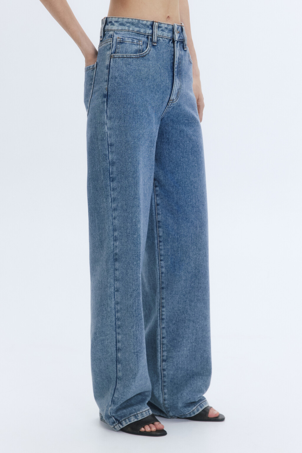 Джинсы wide широкие с высокой посадкой - цвет голубой - 3