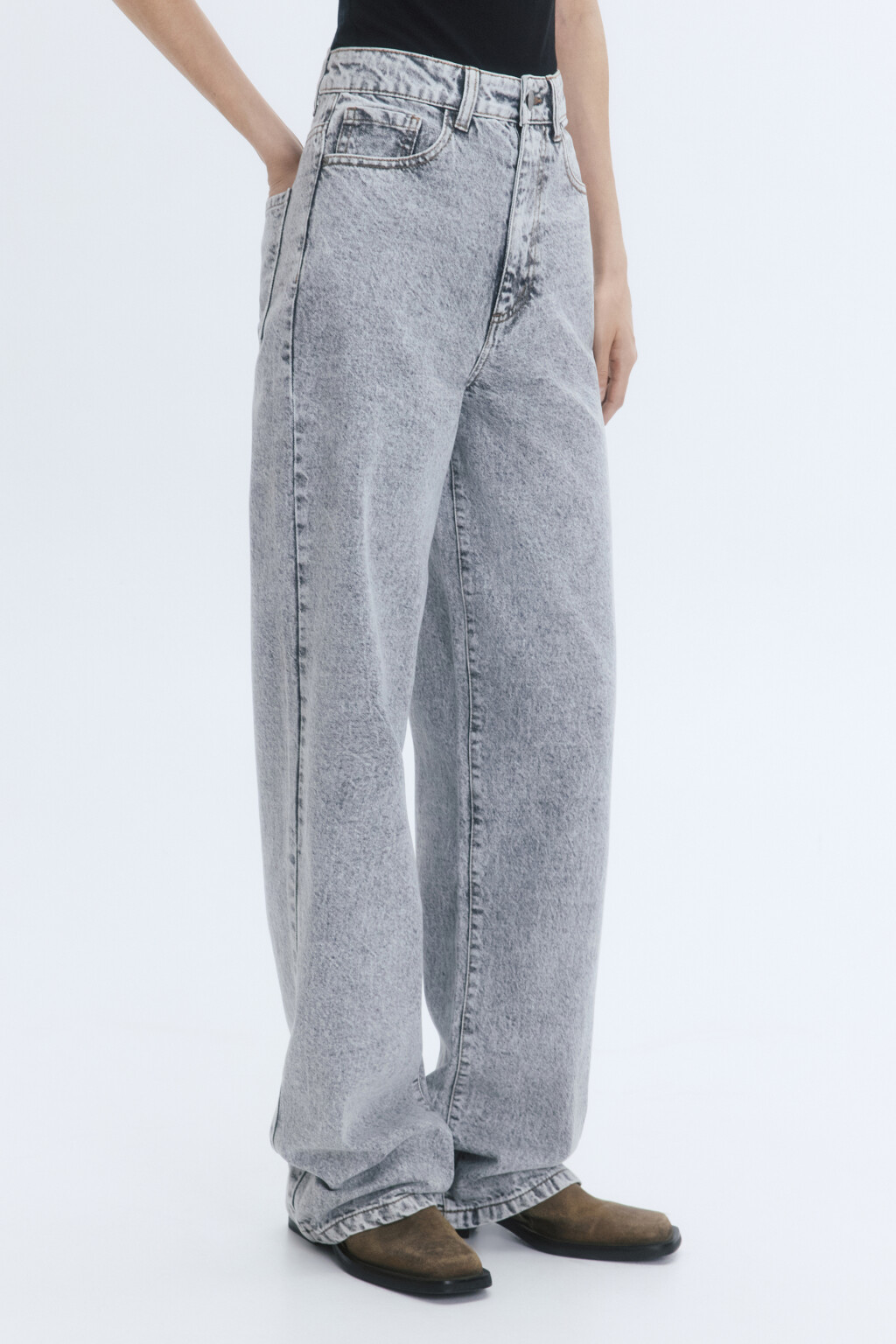 Джинсы wide широкие с высокой посадкой - цвет серый - 3