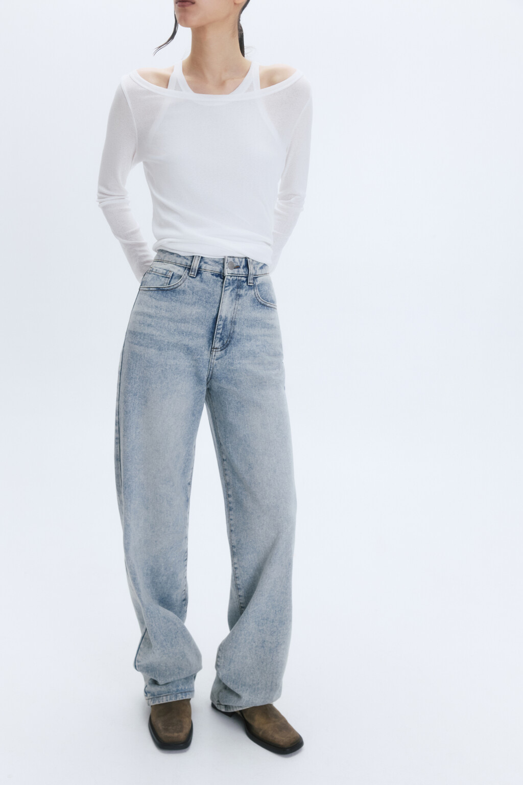 Джинсы wide широкие с высокой посадкой - цвет синий - 1