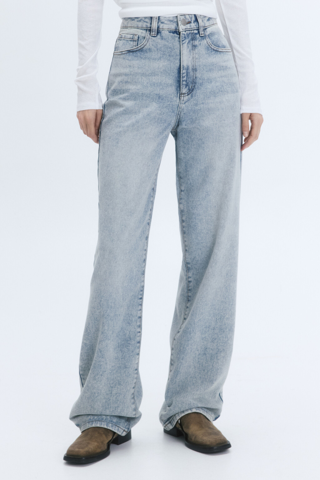 Джинсы wide широкие с высокой посадкой - цвет синий - 2