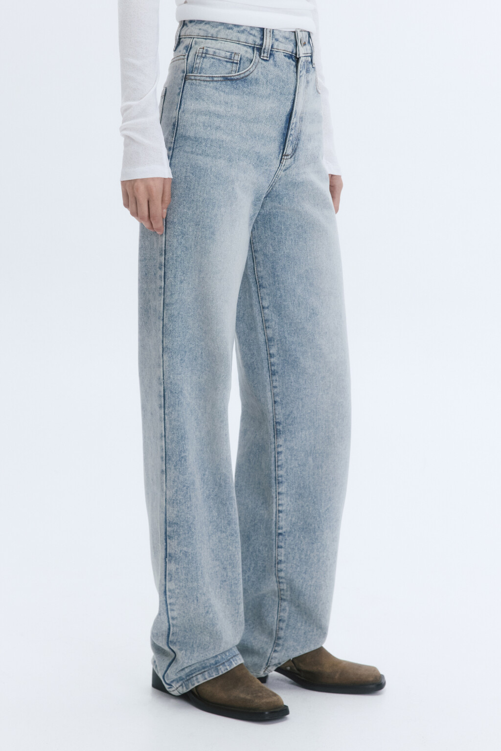 Джинсы wide широкие с высокой посадкой - цвет синий - 3