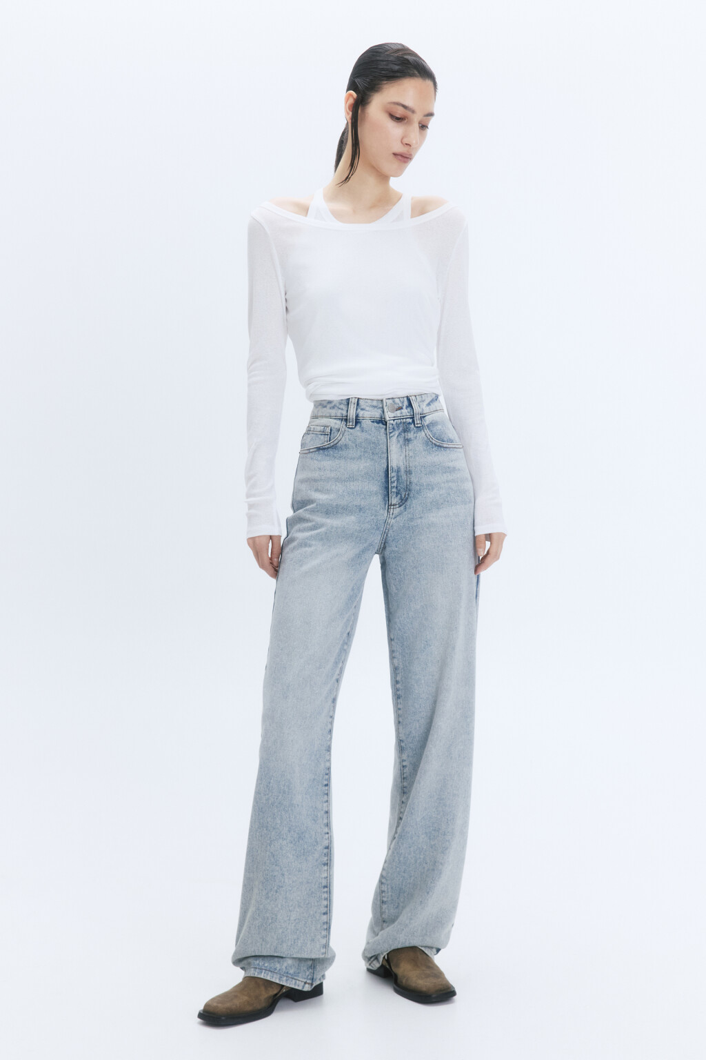 Джинсы wide широкие с высокой посадкой - цвет синий - 5