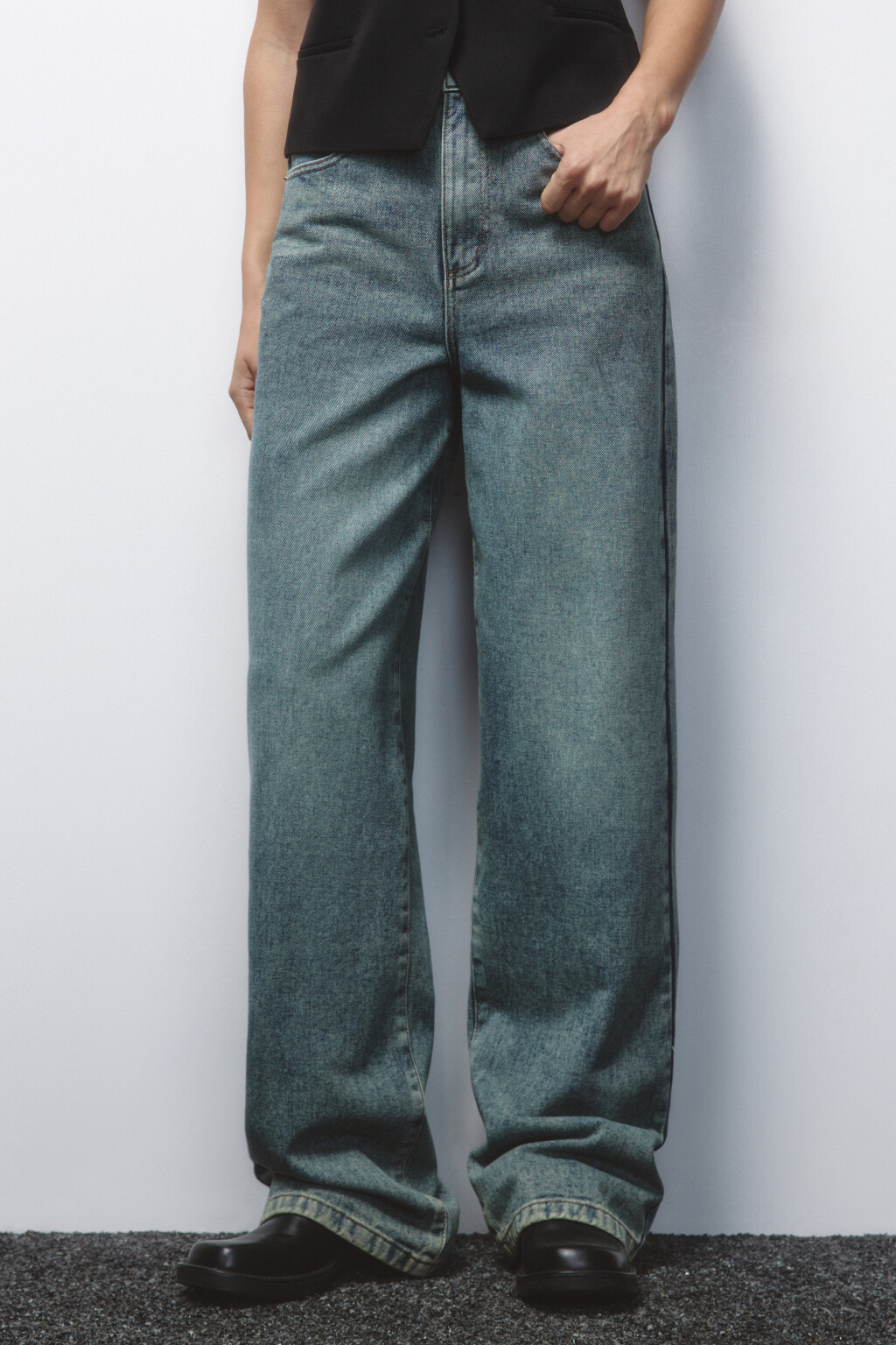 Джинсы широкие с высокой посадкой - цвет темный тинт - 2