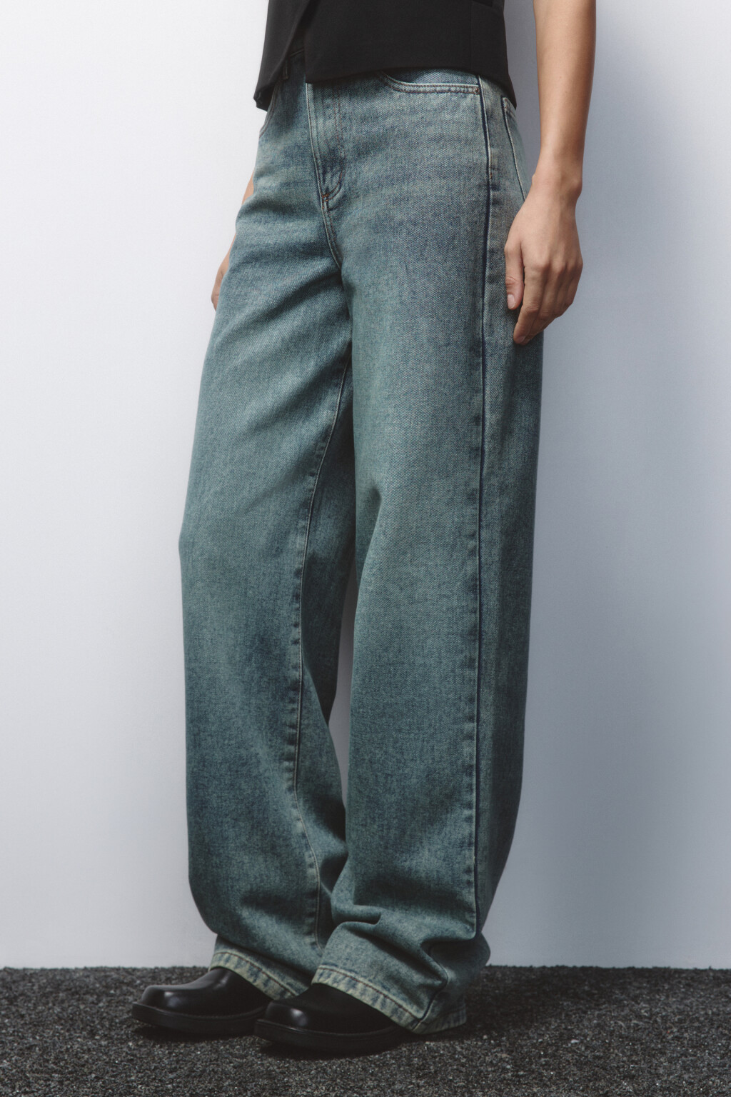 Джинсы широкие с высокой посадкой - цвет темный тинт - 3