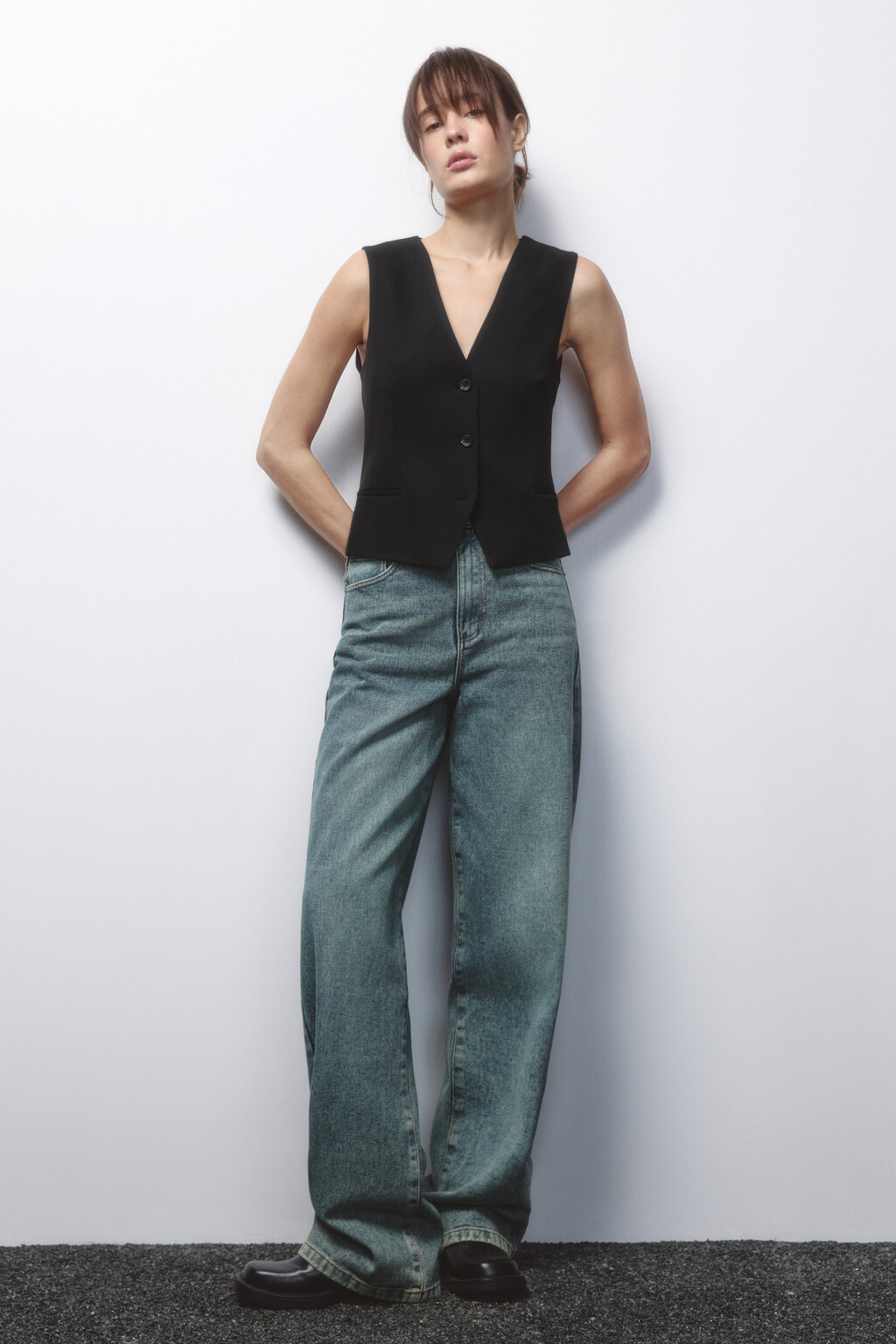 Джинсы широкие с высокой посадкой - цвет темный тинт - 5