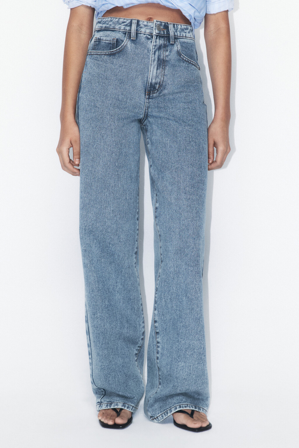 Джинсы широкие с высокой посадкой - цвет голубой - 2