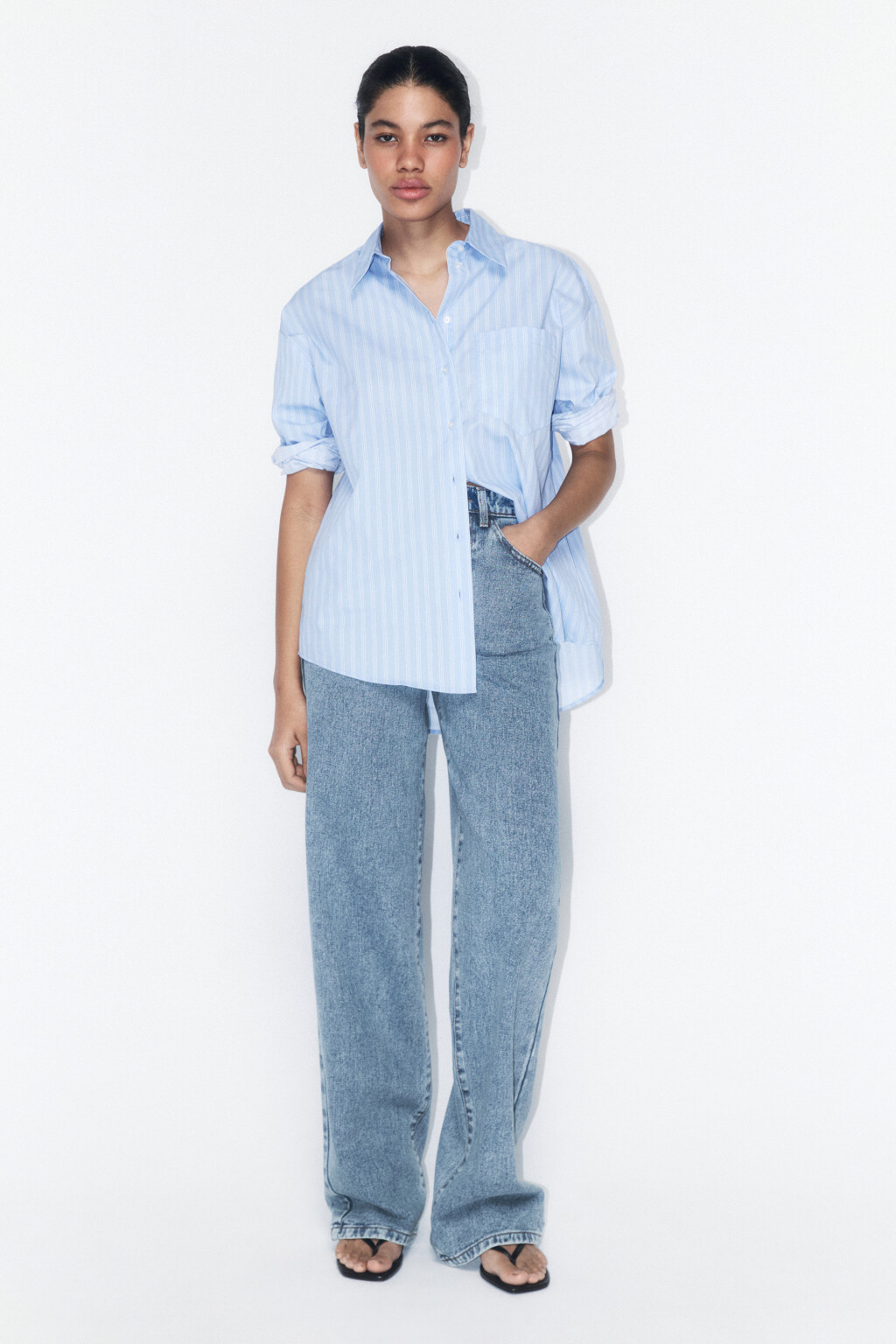 Джинсы широкие с высокой посадкой - цвет голубой - 4