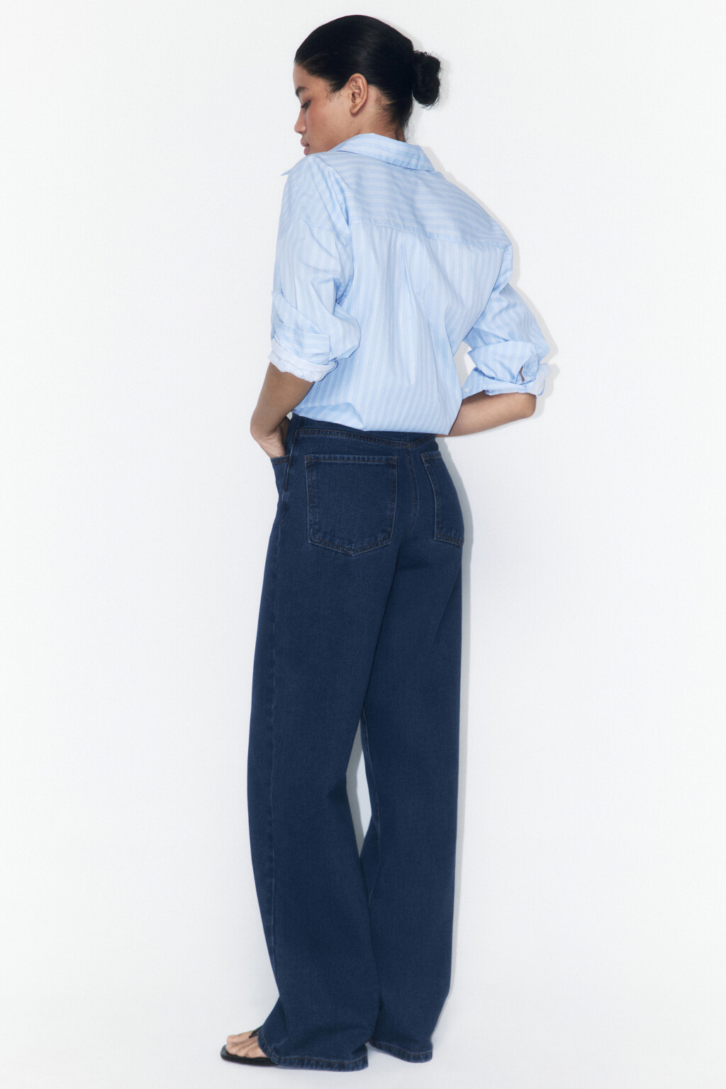 Джинсы широкие с высокой посадкой - цвет голубой - 1