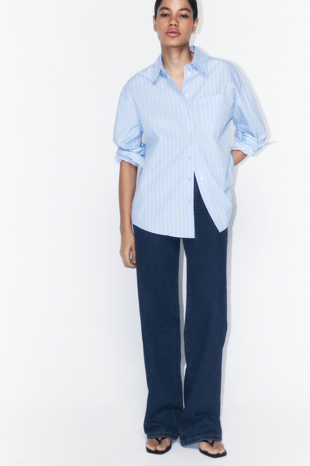 Джинсы широкие с высокой посадкой - цвет голубой - 2