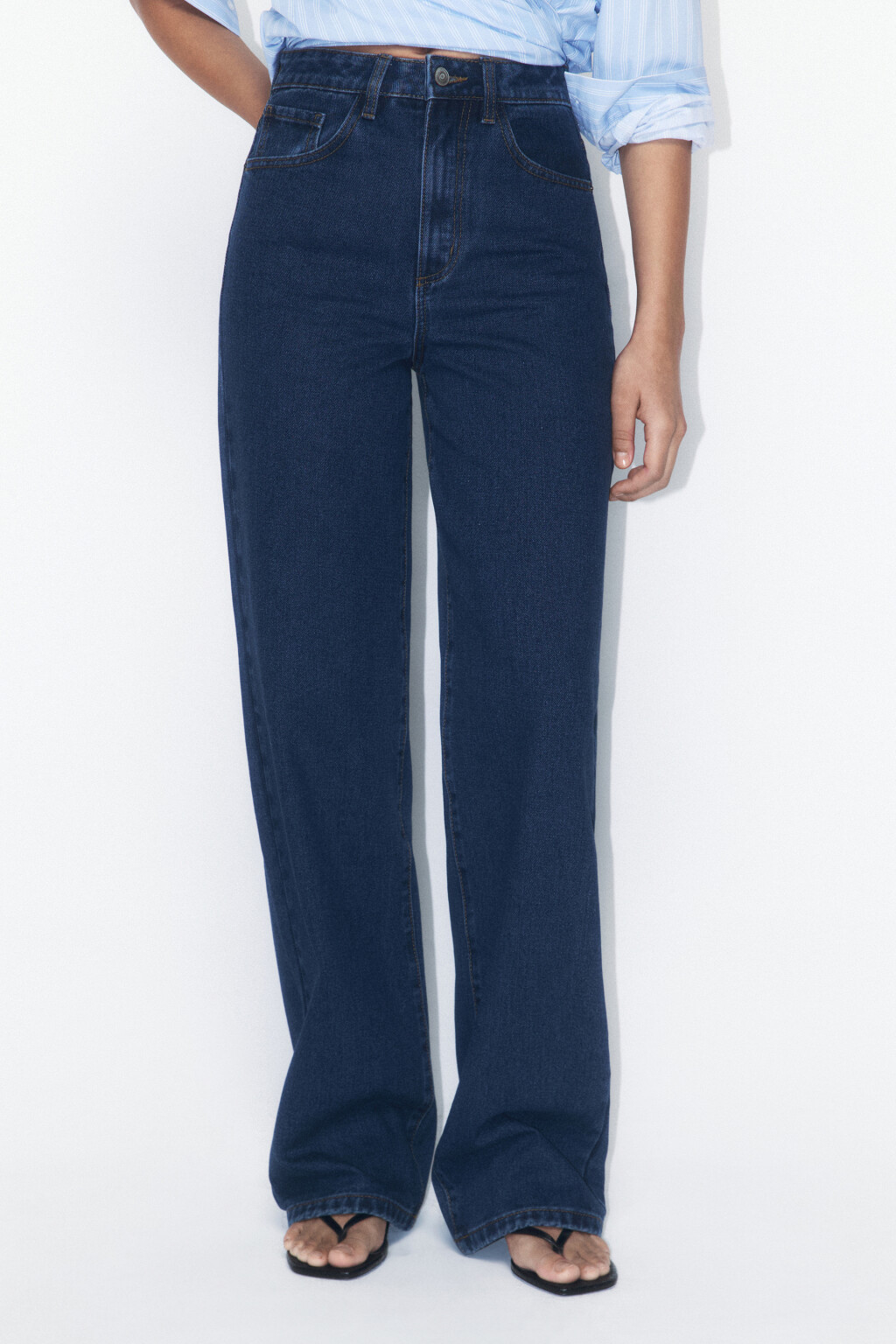 Джинсы широкие с высокой посадкой - цвет голубой - 3