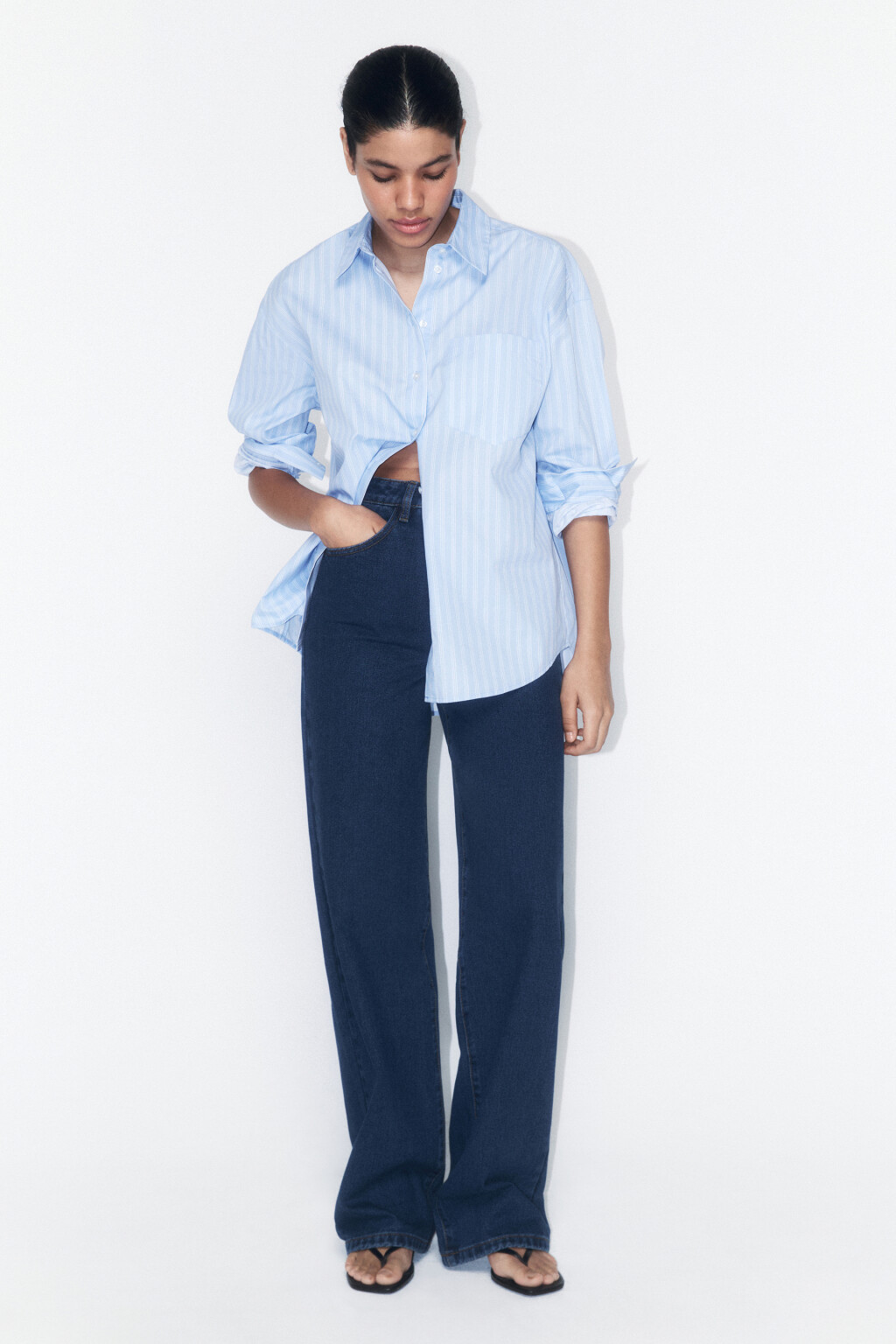 Джинсы широкие с высокой посадкой - цвет голубой - 5