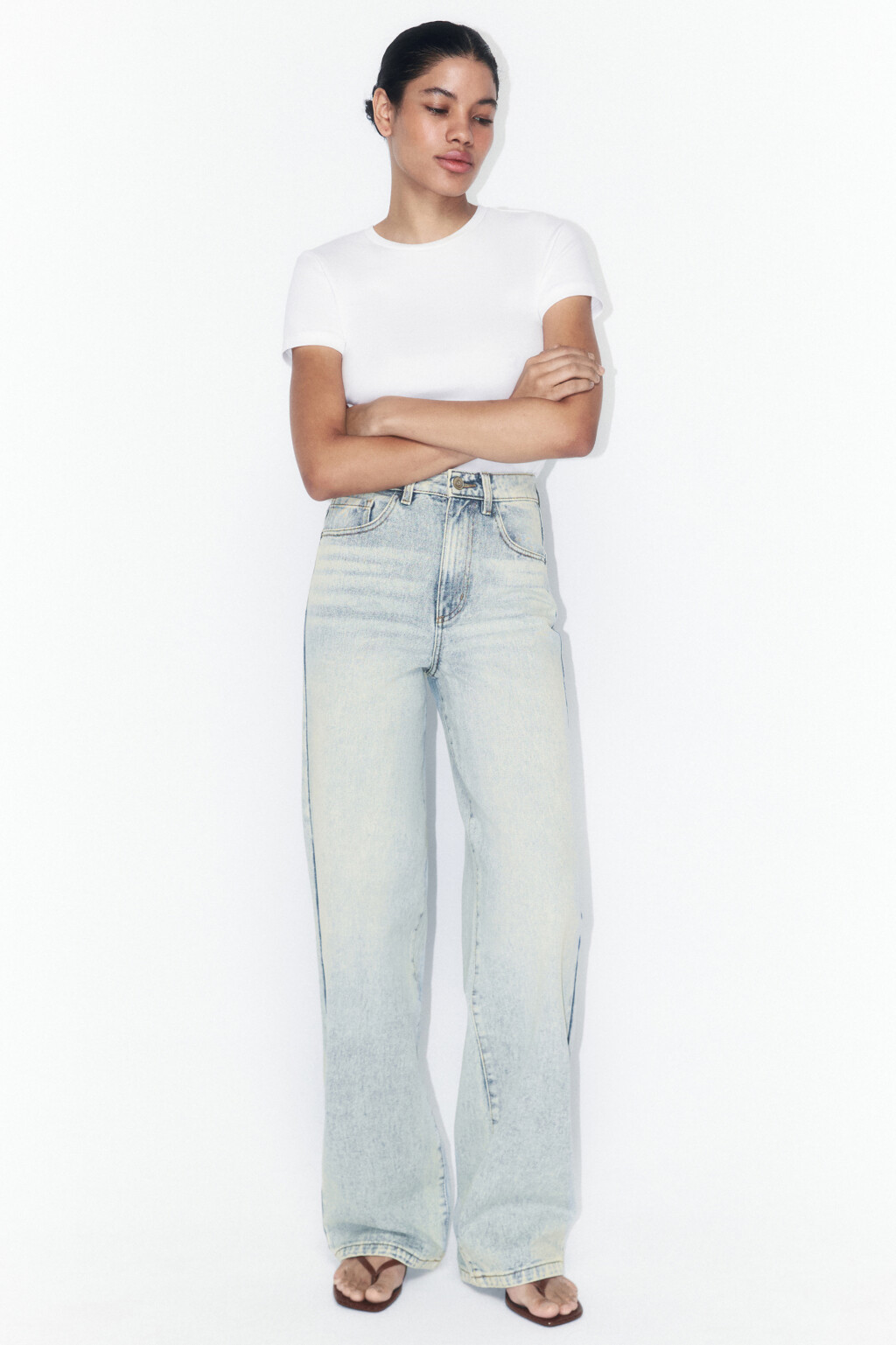 Джинсы широкие с высокой посадкой - цвет синий - 1