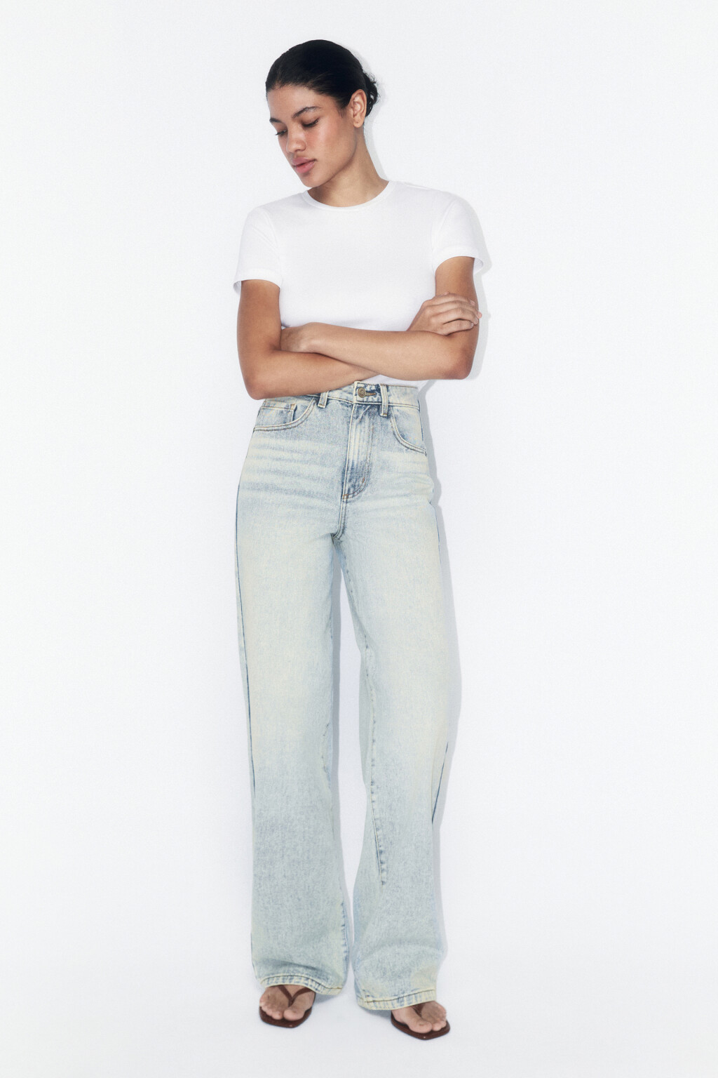 Джинсы широкие с высокой посадкой - цвет синий - 4